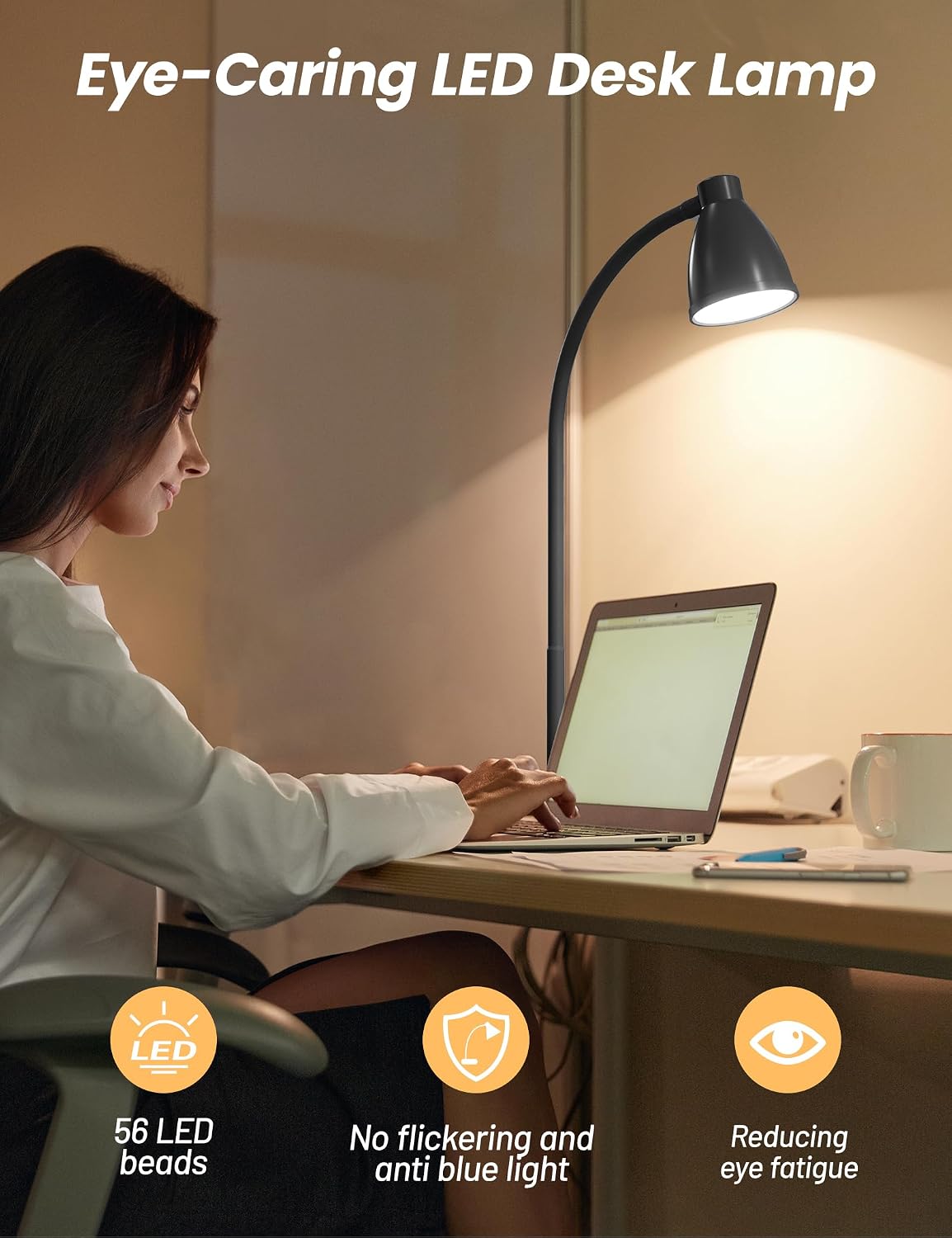 BOHON LED Desk Lamp with USB Charging Port 3 Color Modes Dimmable, Black | Reading Light Intelligent Induction Auto