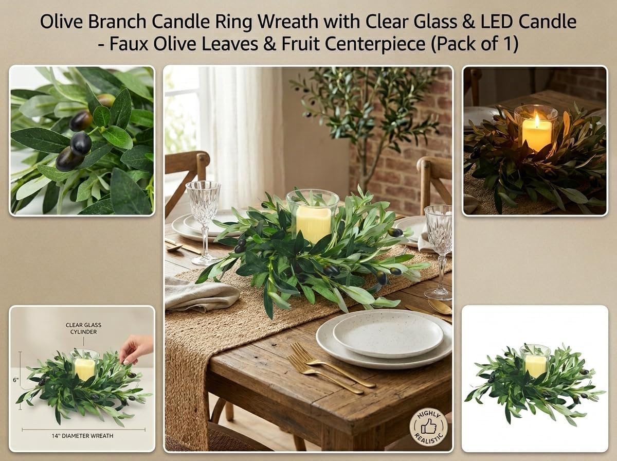 Artificial Olive Branch Candle Ring
