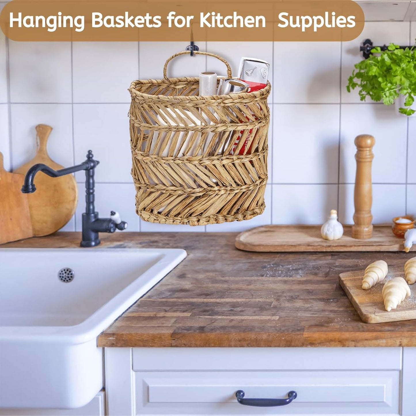 Large Woven Hanging Storage Basket / Natural / 12 x 5 x 14