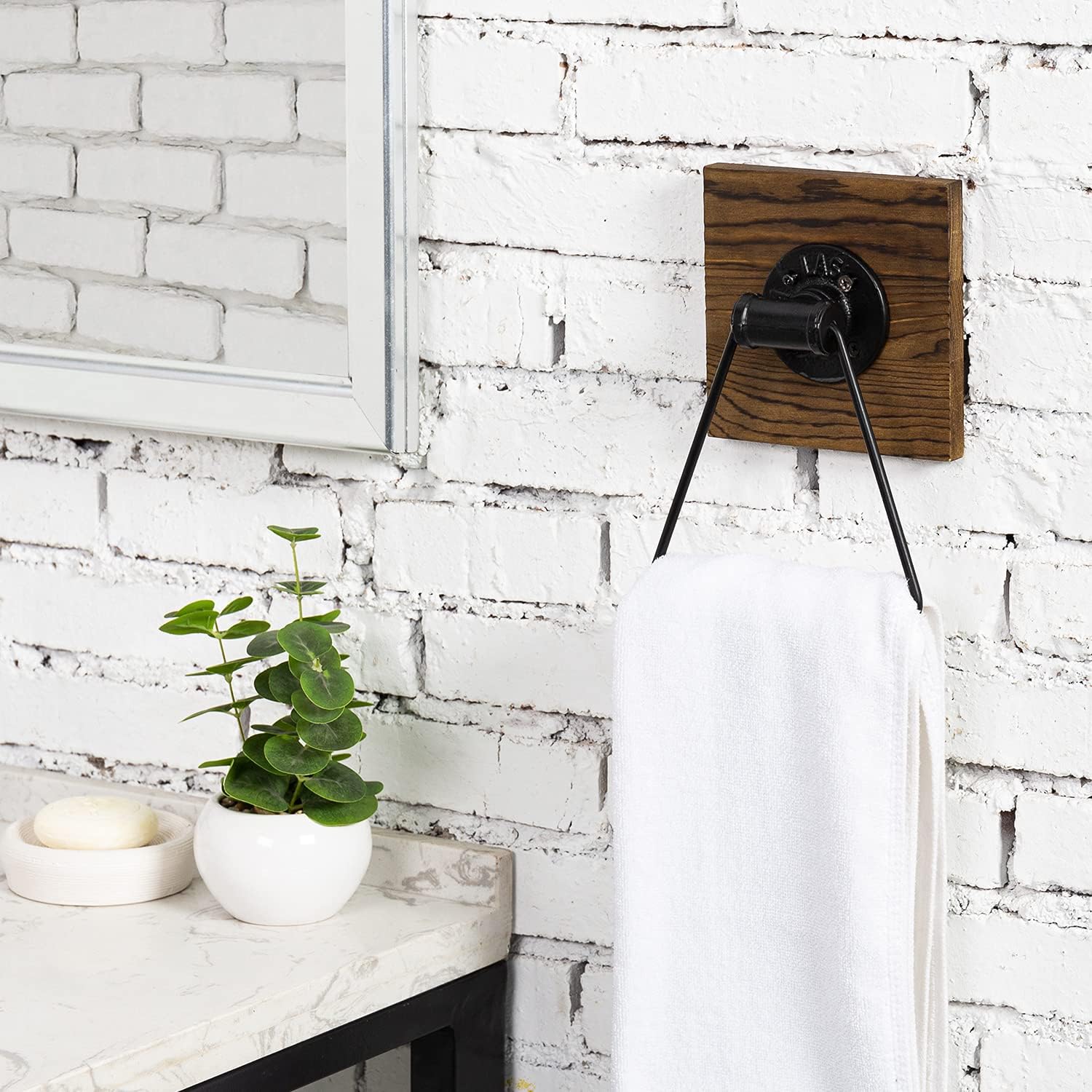 MyGift Bathroom Hand Towel Holder, Towel Rack Ring 5.5x8.7 inch for Kitchen, Laundry Room, Matte Black Industrial Metal