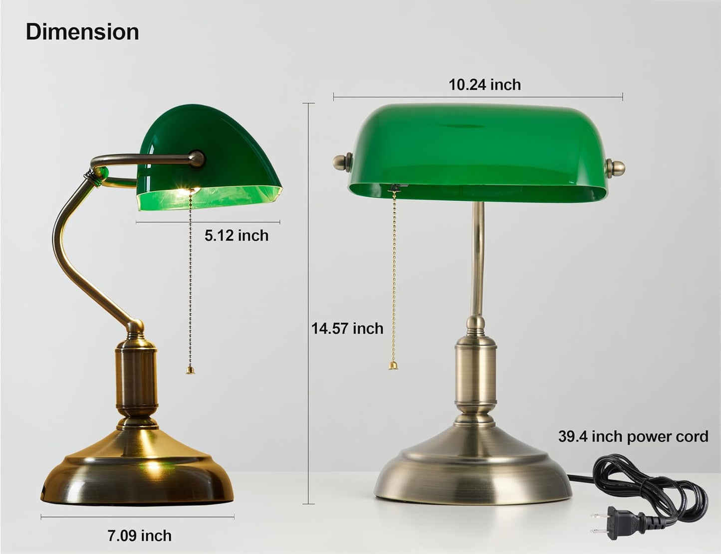 Bankers Lamp, Green Desk Lamp with Pull Chain Switch, 3 Lighting Color Mid Century Banker's Desk Light for Home Office