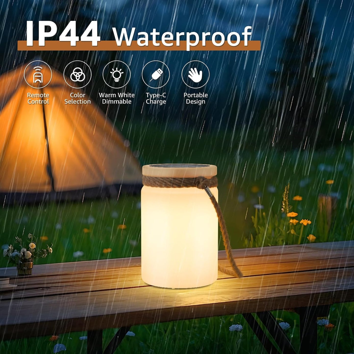 uuffoo Solar Table Lamp Lantern Waterproof Outdoor Cordless | IP44 RGB and Warm White Dimmable for Patio Camping