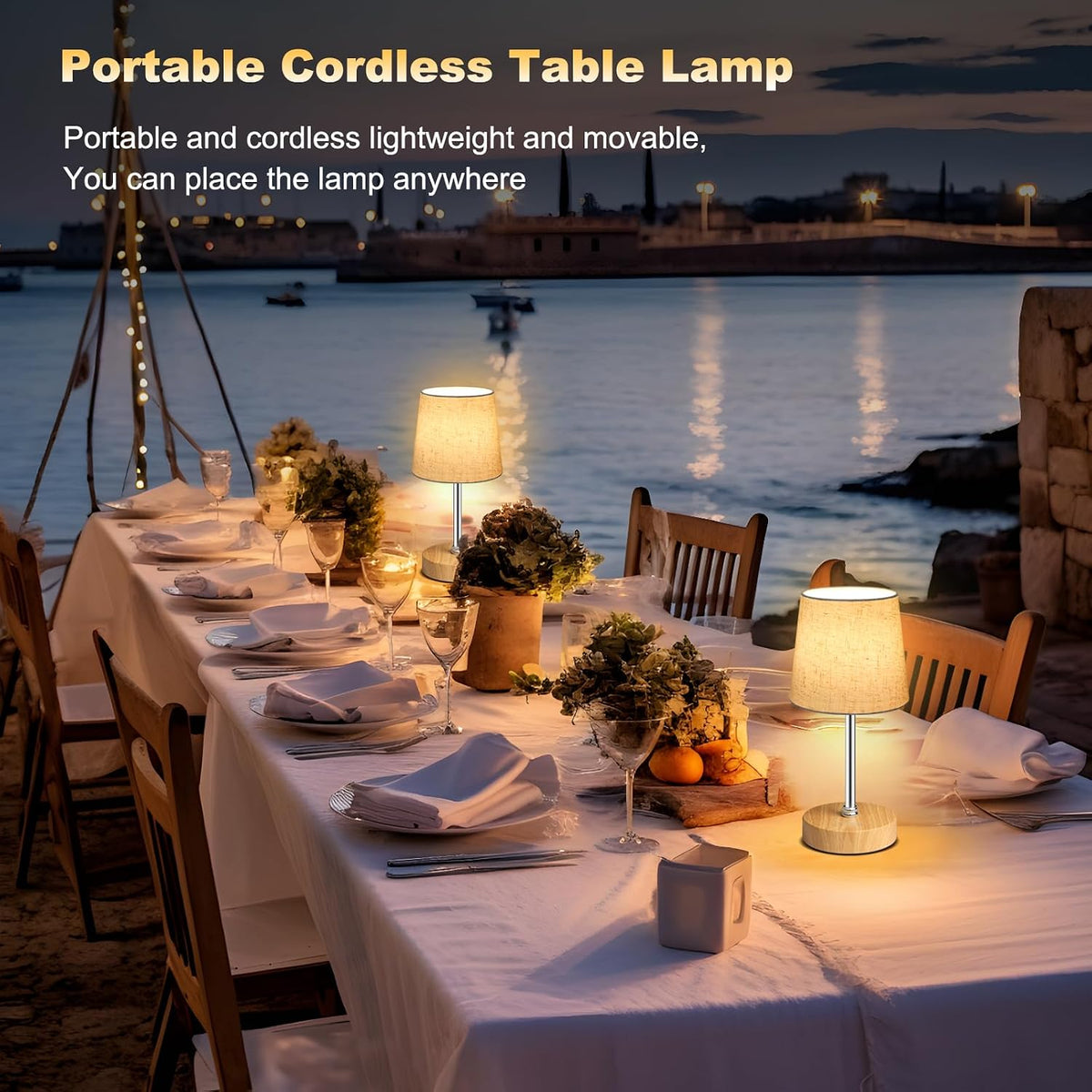 Wowag Small Cordless Table Lamp,5000mAh Rechargeable Battery Operated Desk Lamp,3 Colors & 7 RGB Stepless Dimmable