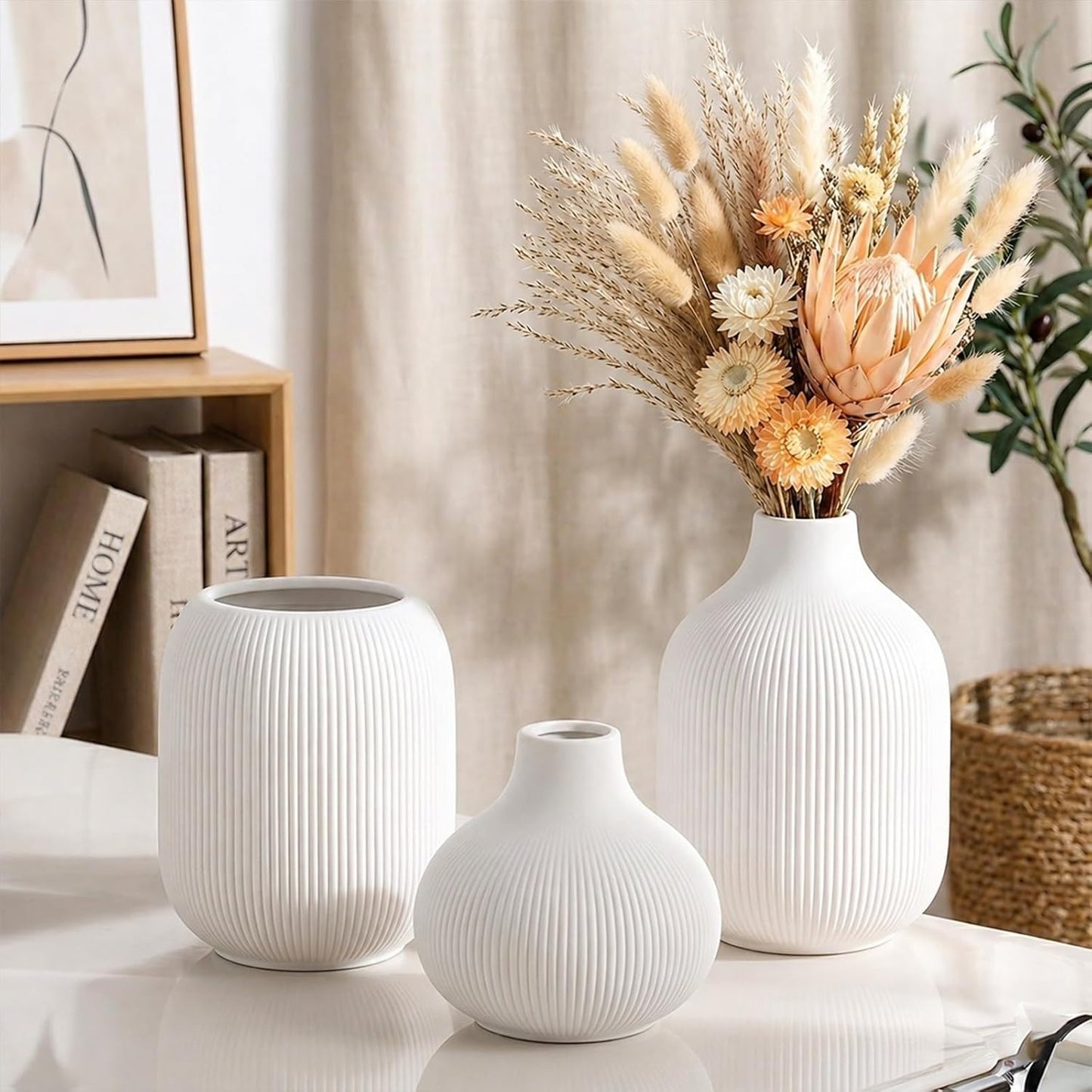Ceramic Vase Set for Decor / White