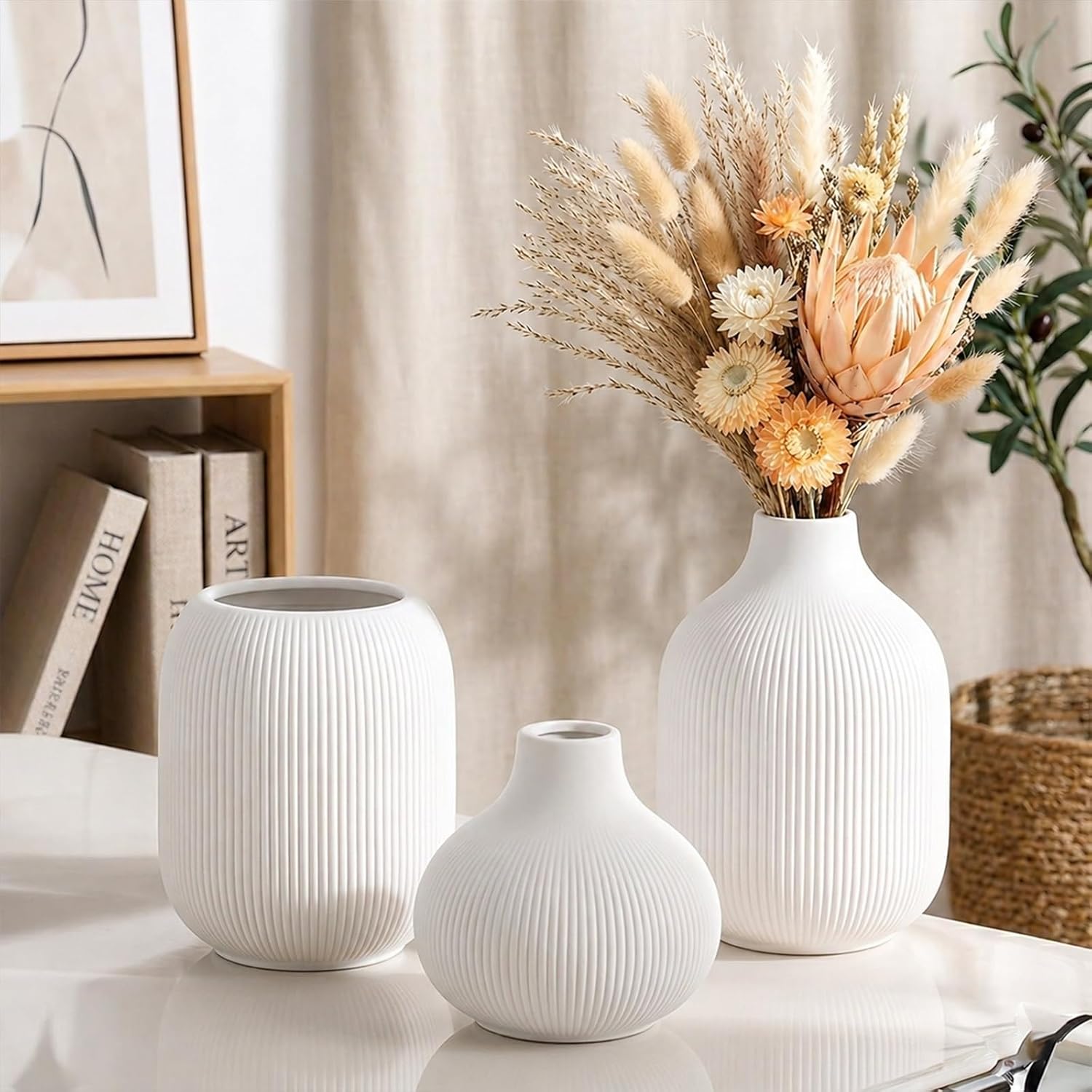Ceramic Vase Set for Decor / White