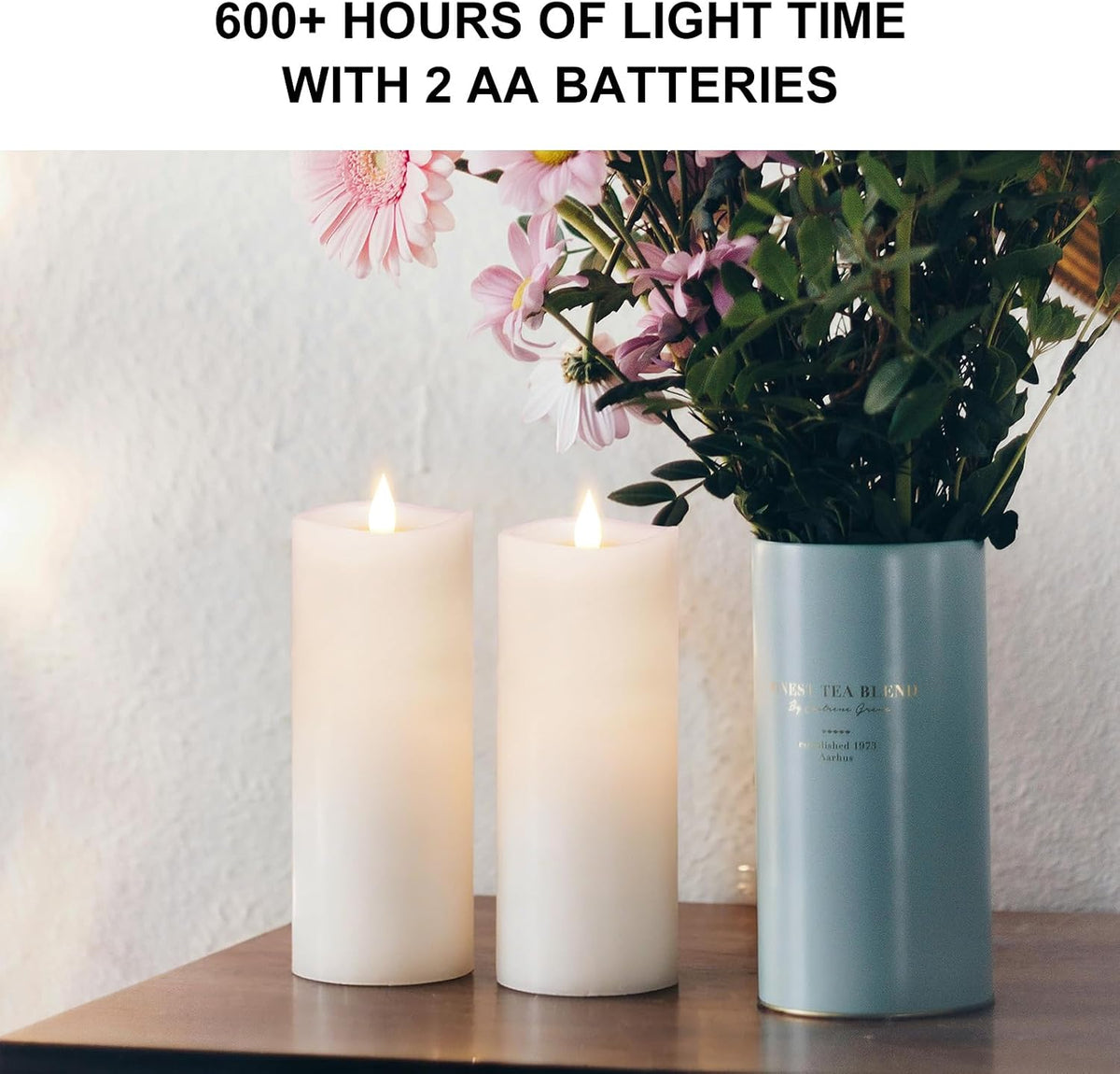 2PCS, 3 x 8 inches Flameless Candle with Remote Control, 3D Flickering Wick, Real Wax, Battery Candles,with