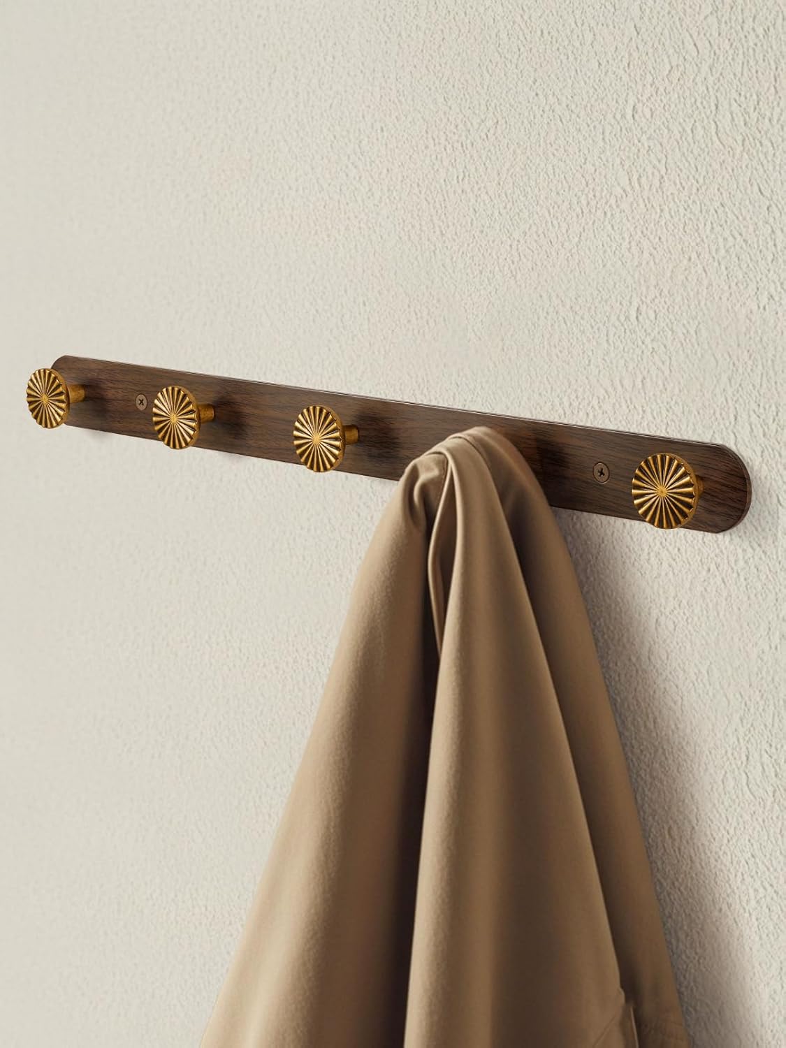Coat Rack Wall Mounted Antique Brass Wood Towel Hooks / Antique Brass/wood