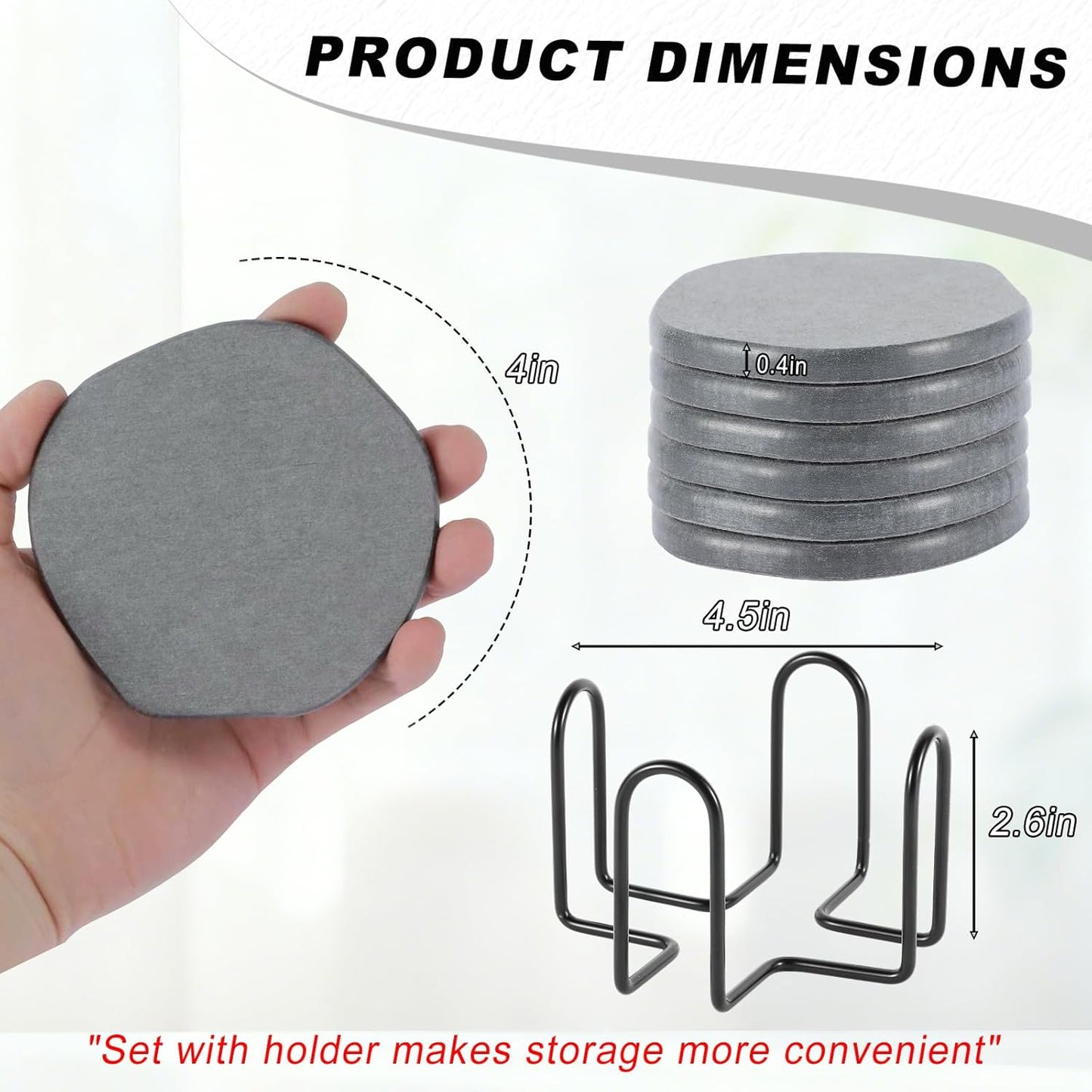 Holder / Absorbent Diatomaceous Earth Coasters Set / Gray-irregular / 4 Inch / Set of 6