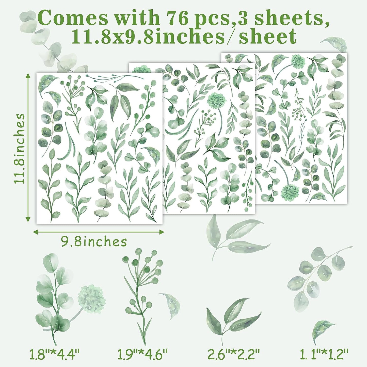Leaves Wall Stickers Boho Leaves Wall Decals Watercolor Botanical Modern Wall / Leaf / Green
