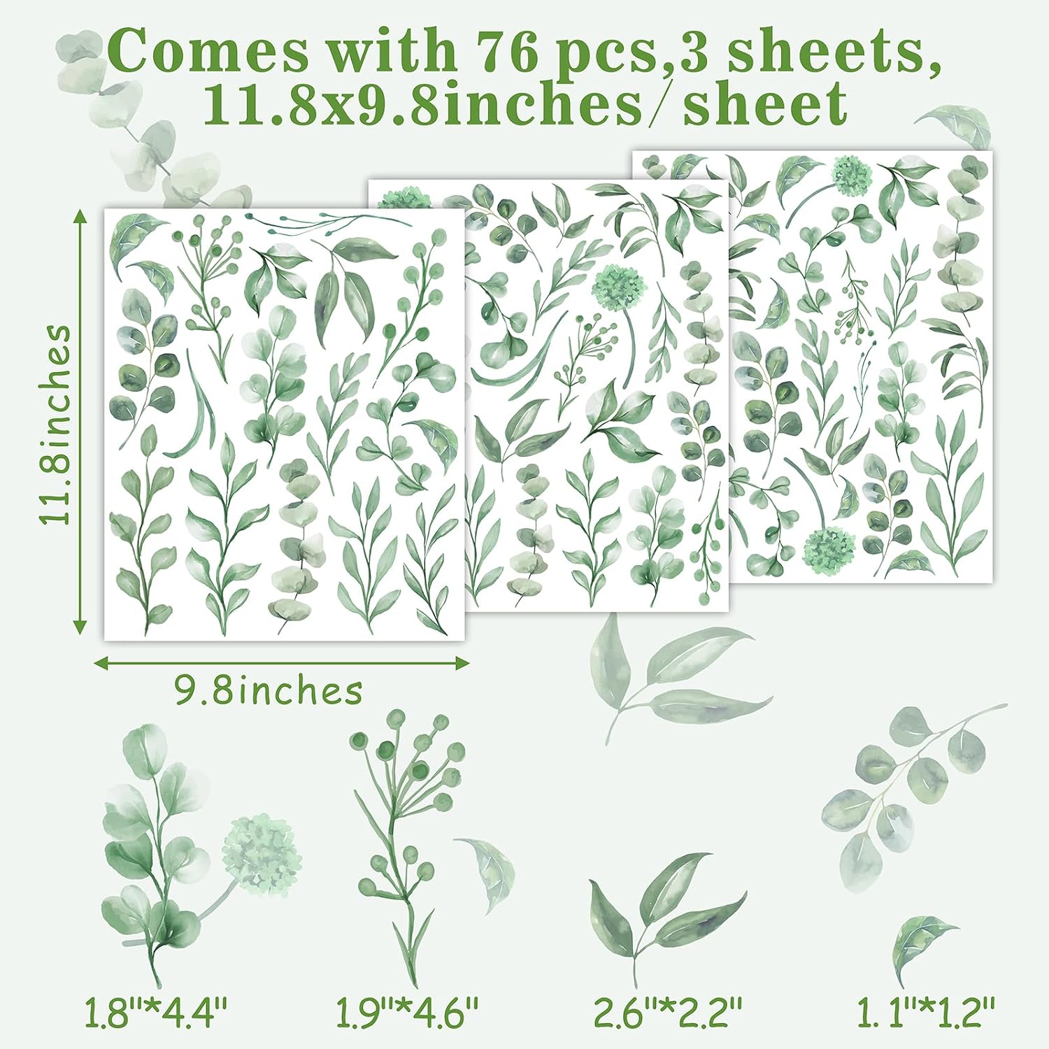 Leaves Wall Stickers Boho Leaves Wall Decals Watercolor Botanical Modern Wall / Leaf / Green
