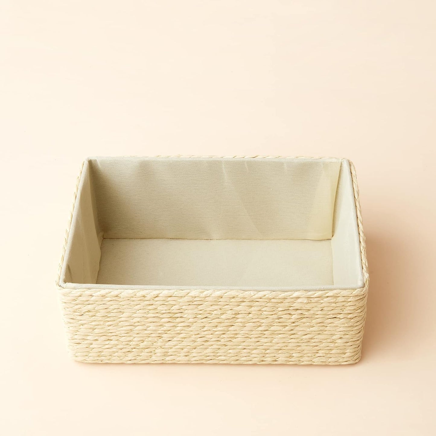 Stackable Woven Basket Paper Rope Bin / Beige