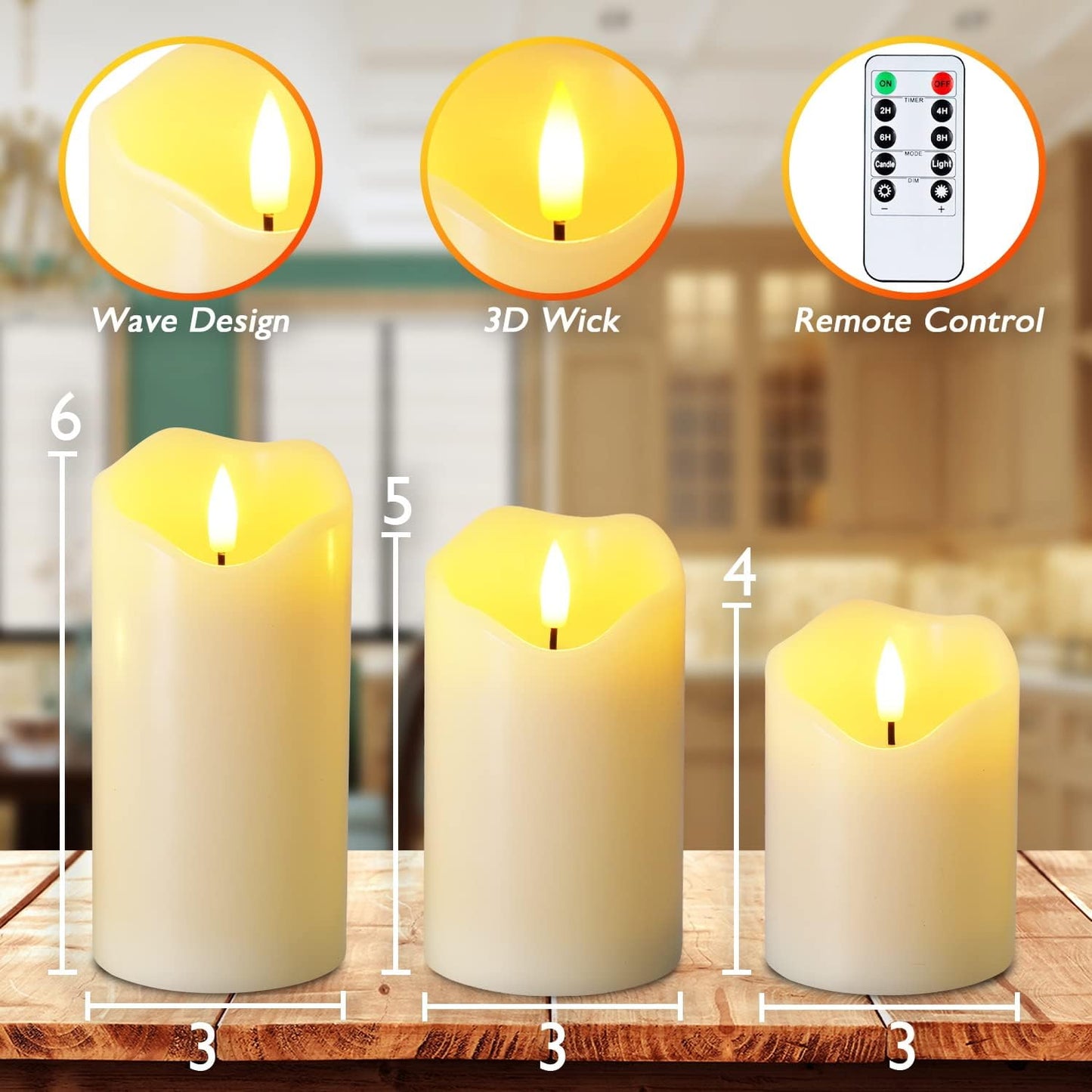 Homemory Flickering Flameless Candles, Realistic LED Candles with Remote and Timer, Real Wax Battery Operated Candles