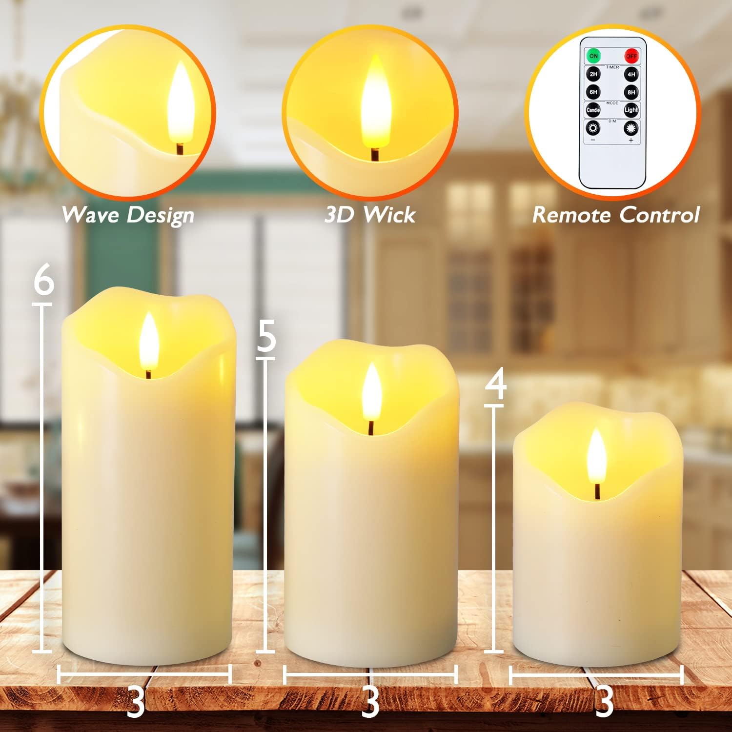 Homemory Flickering Flameless Candles, Realistic LED Candles with Remote and Timer, Real Wax Battery Operated Candles