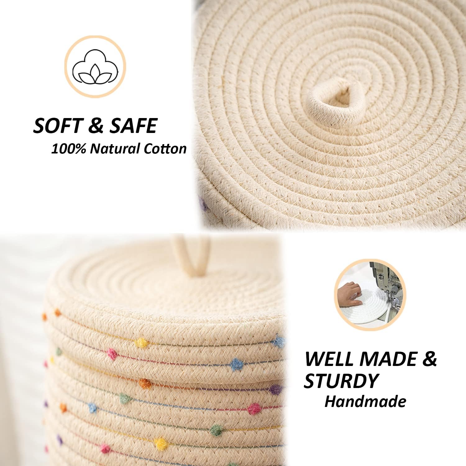 Cotton Rope Woven Storage Basket / Rainbow 2 / Set of 2