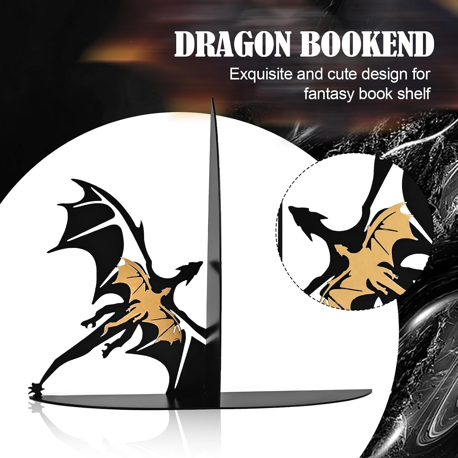 Metal Dragon Bookends Stoppers Holder Stand for Desk Shelf Cool Dragon Bookends Decorative / Gold