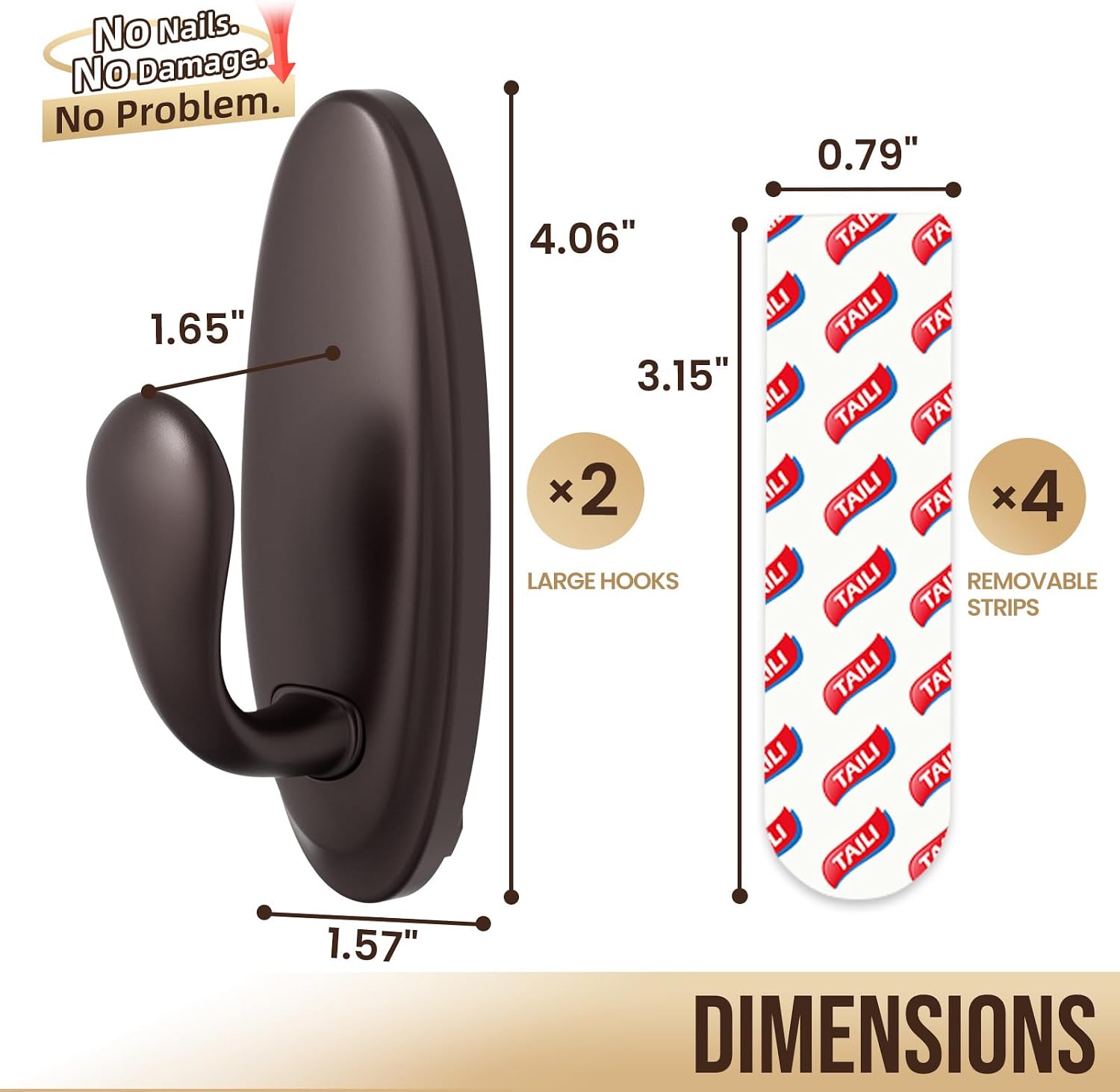 Metal Adhesive Hooks / 2 Large Retro Hooks-brown / Set of 2