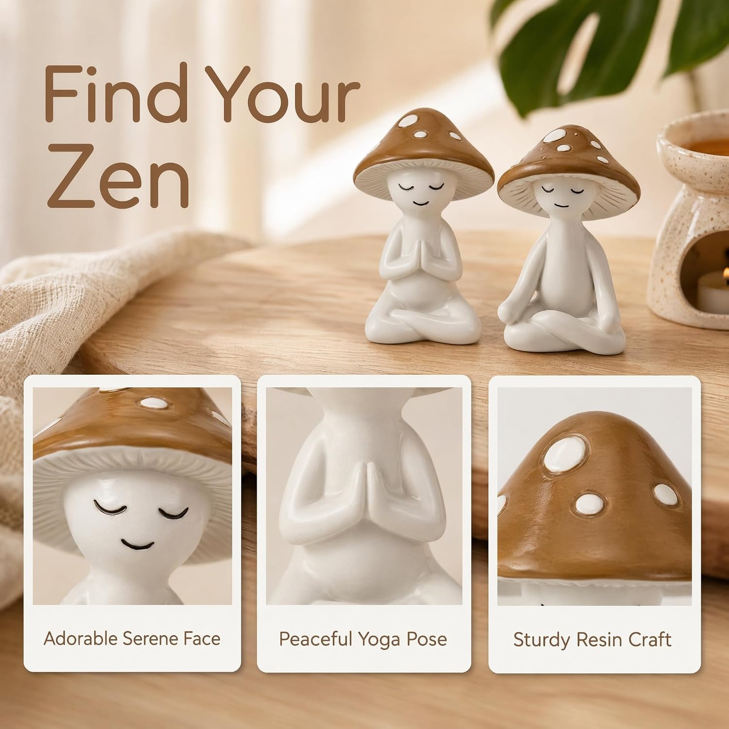 Meditation Mushroom Resin Statues