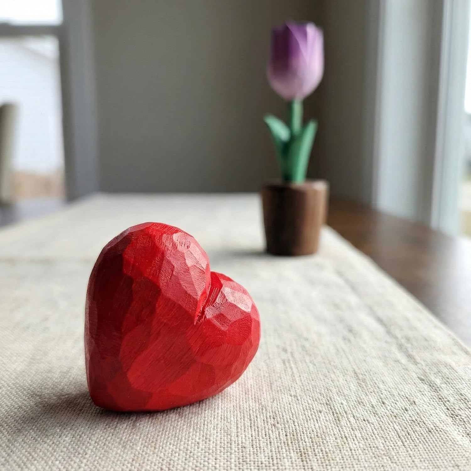 Hand Carved Wooden Tulip Flower / Lavender Purple