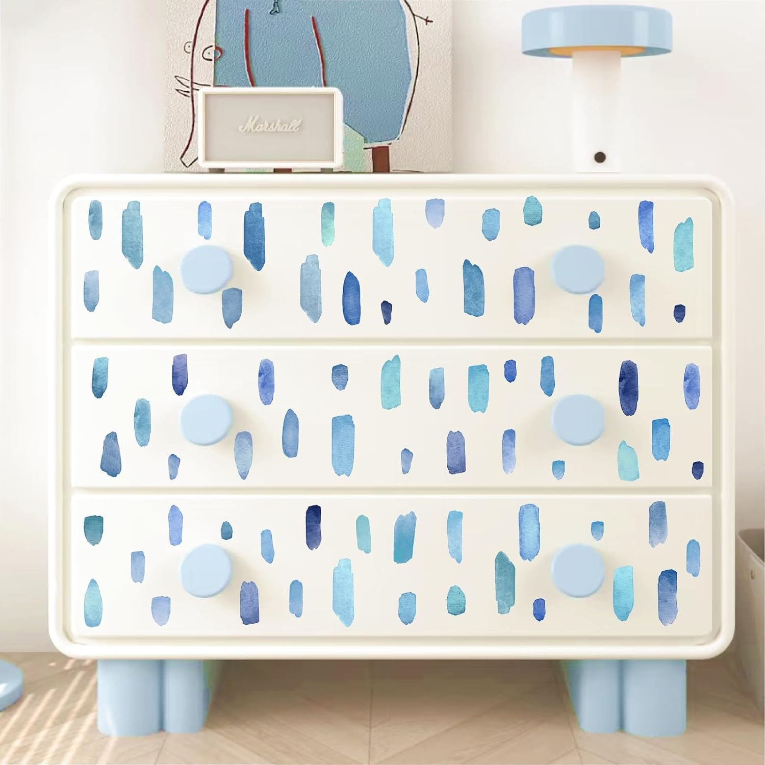 Watercolor Wall Stickers Boho Line Wall Decals Peel and Stick Lines Stripes / Lines D / Blue