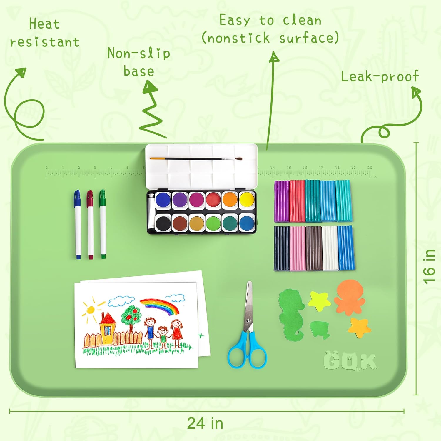 Painting Mat for Kids / 16 x 24 / Green