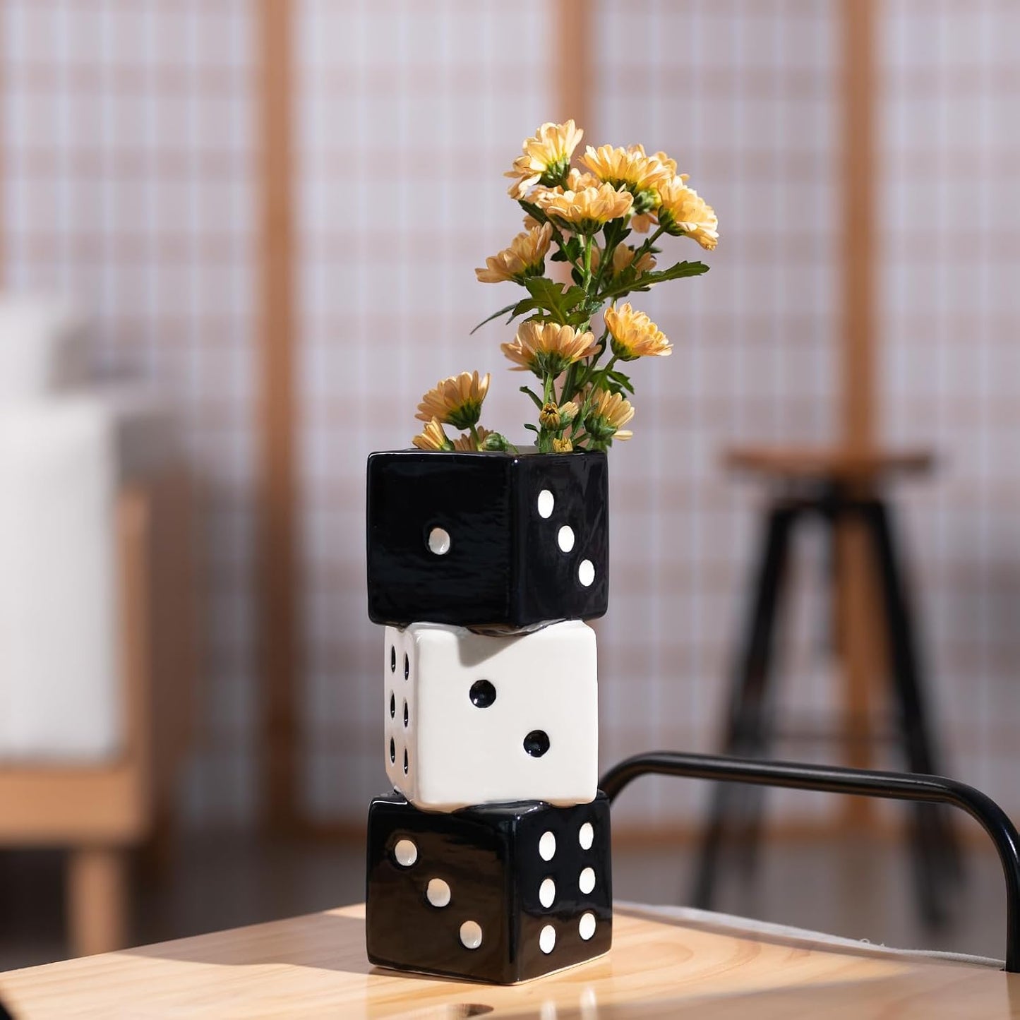Unique Handmade Dice Vase / Black and White Dice Vase