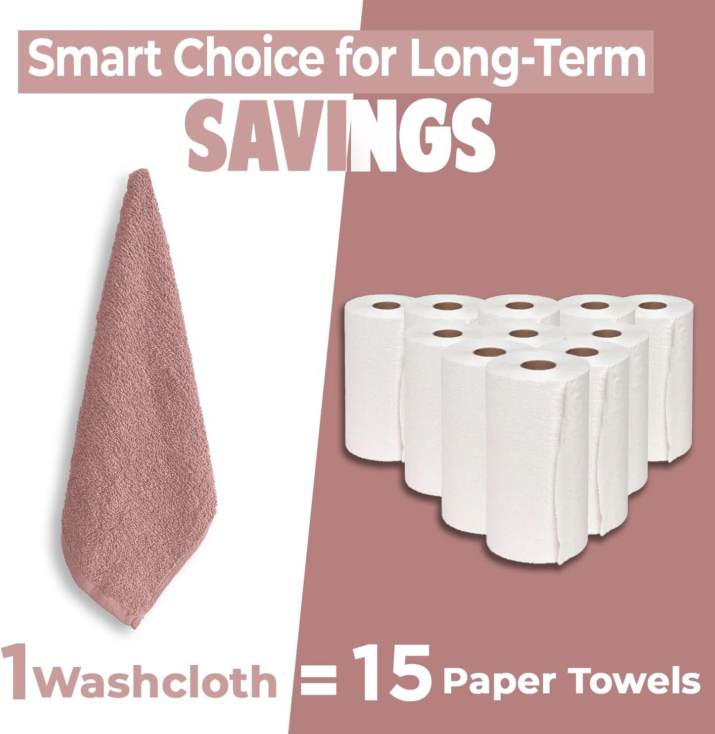 DAN RIVER 24 Pack Cotton Wash Cloths Set for Showering [12x12] Dusty Pink | Lighter Weight, Quick to Dry, Super Soft &