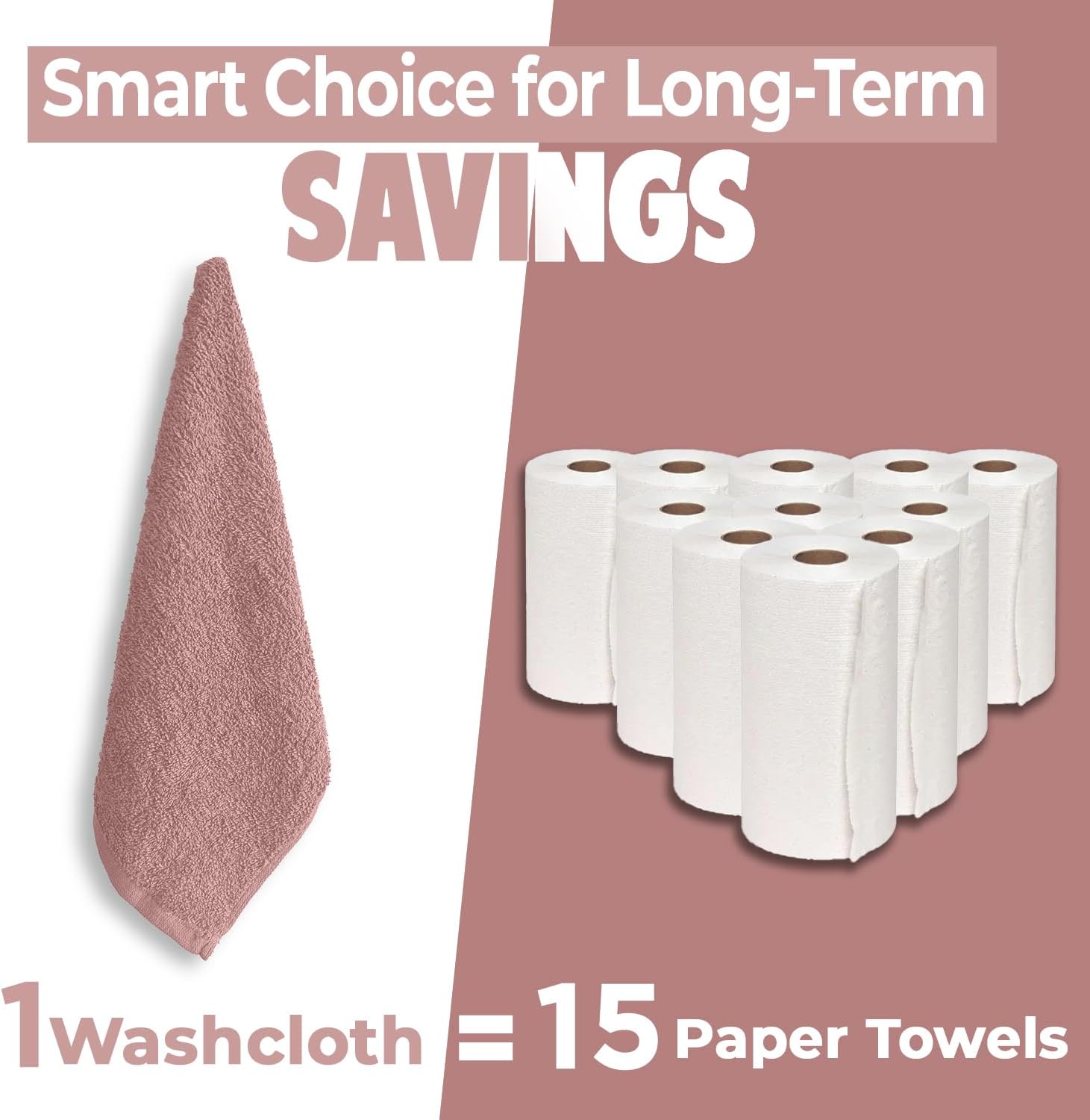DAN RIVER 24 Pack Cotton Wash Cloths Set for Showering [12x12] Dusty Pink | Lighter Weight, Quick to Dry, Super Soft &
