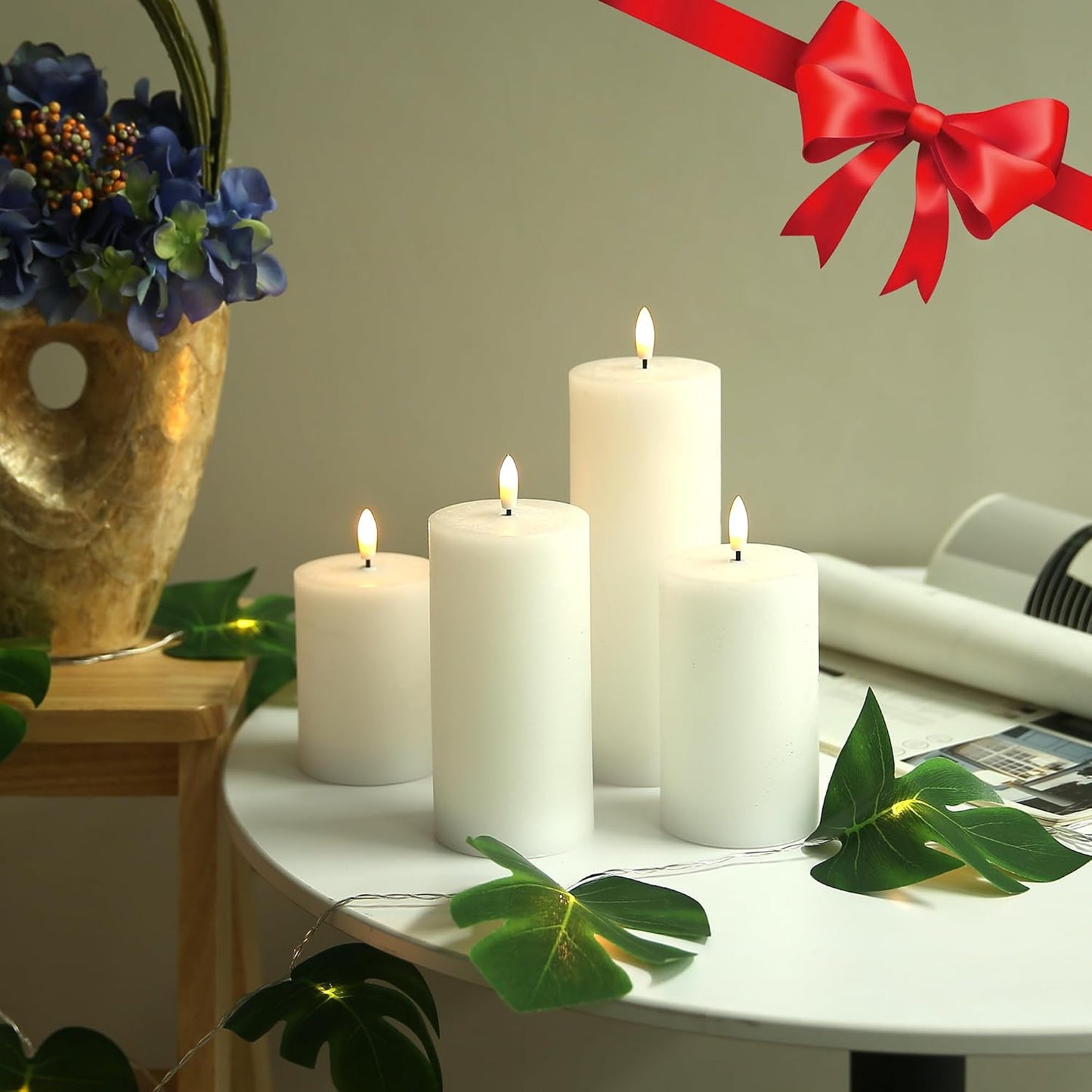 LUSHARBOR Flameless Candles, 4 Pack Battery Operated Candles with Remote, Real Wax LED Fake Candles with Timer