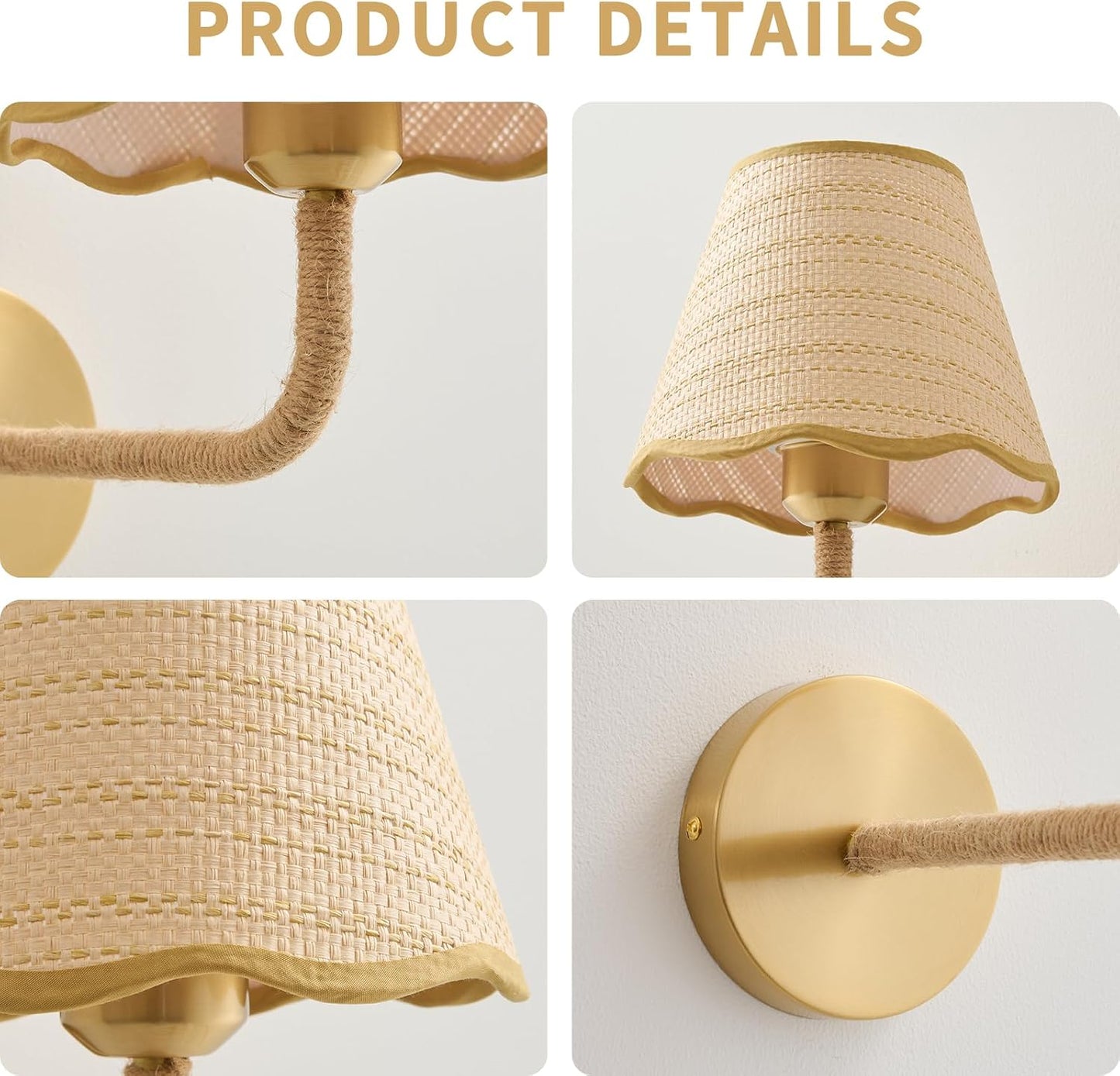 Boho Set of Two Hand Woven Ratten Wall Sconce / Hardwired / Set of 2