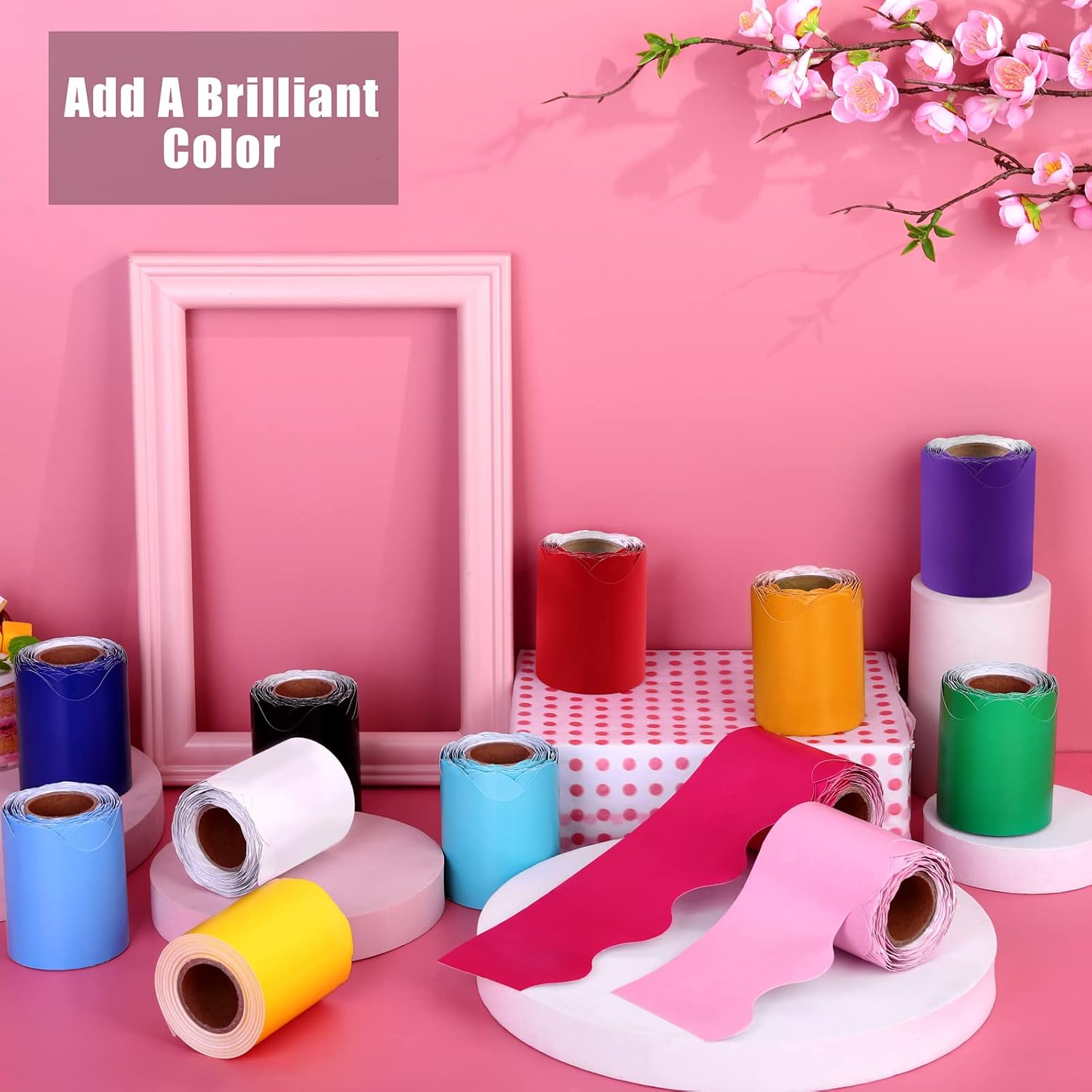 12 Rolls Scalloped Bulletin Board Borders Classroom Borders for Bulletin Board Trim / Multicolor