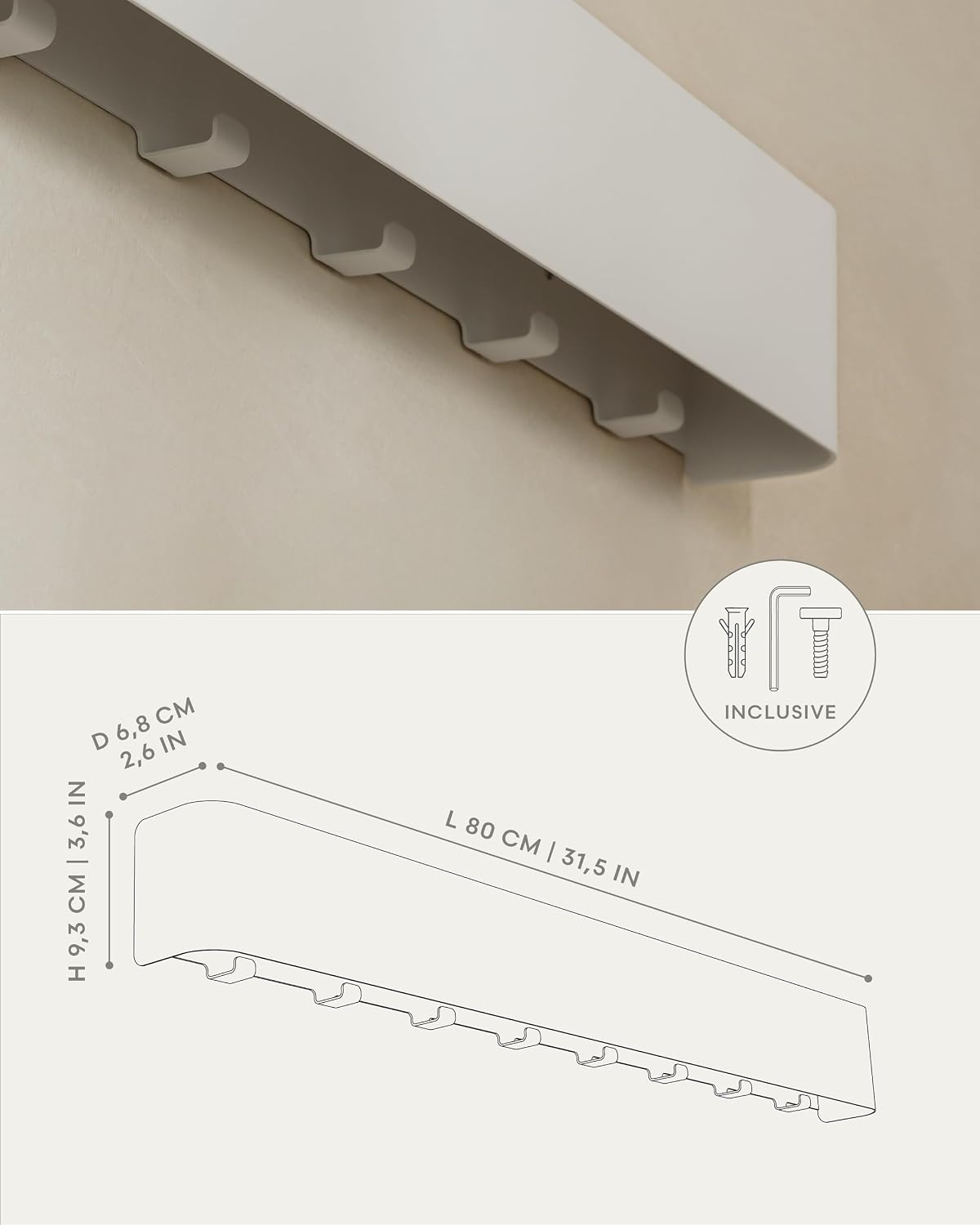Kazai. Coat Rack Wall Mount with Shelf 'Tone' | Modern Design Coat Hanger with Hidden Hooks and Storage | Hat Rack with