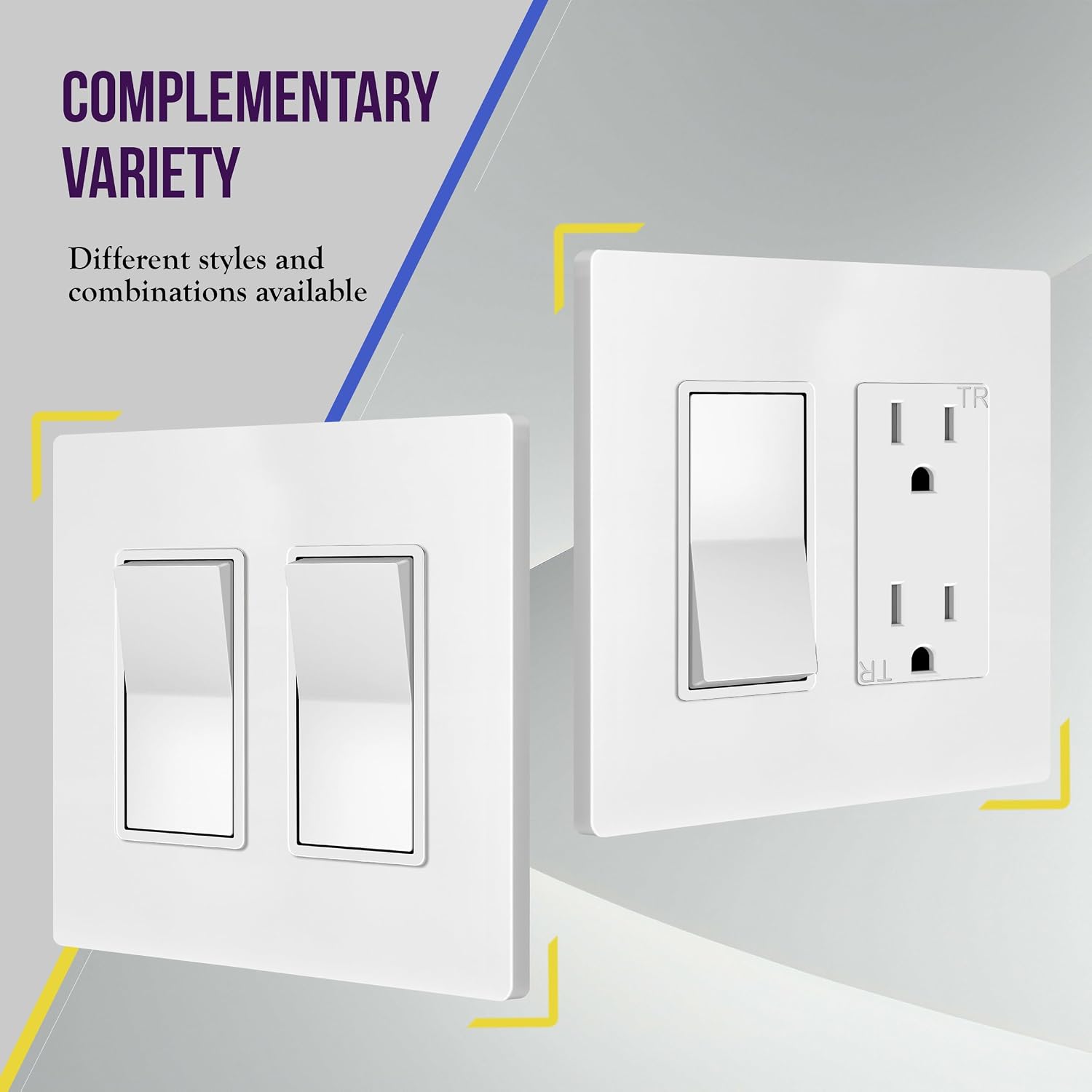 ENERLITES 2-Gang White Screwless Decorator Wall Plate Outlet Cover, 10 Pack | Size 4.68" x 4.73", Fits light
