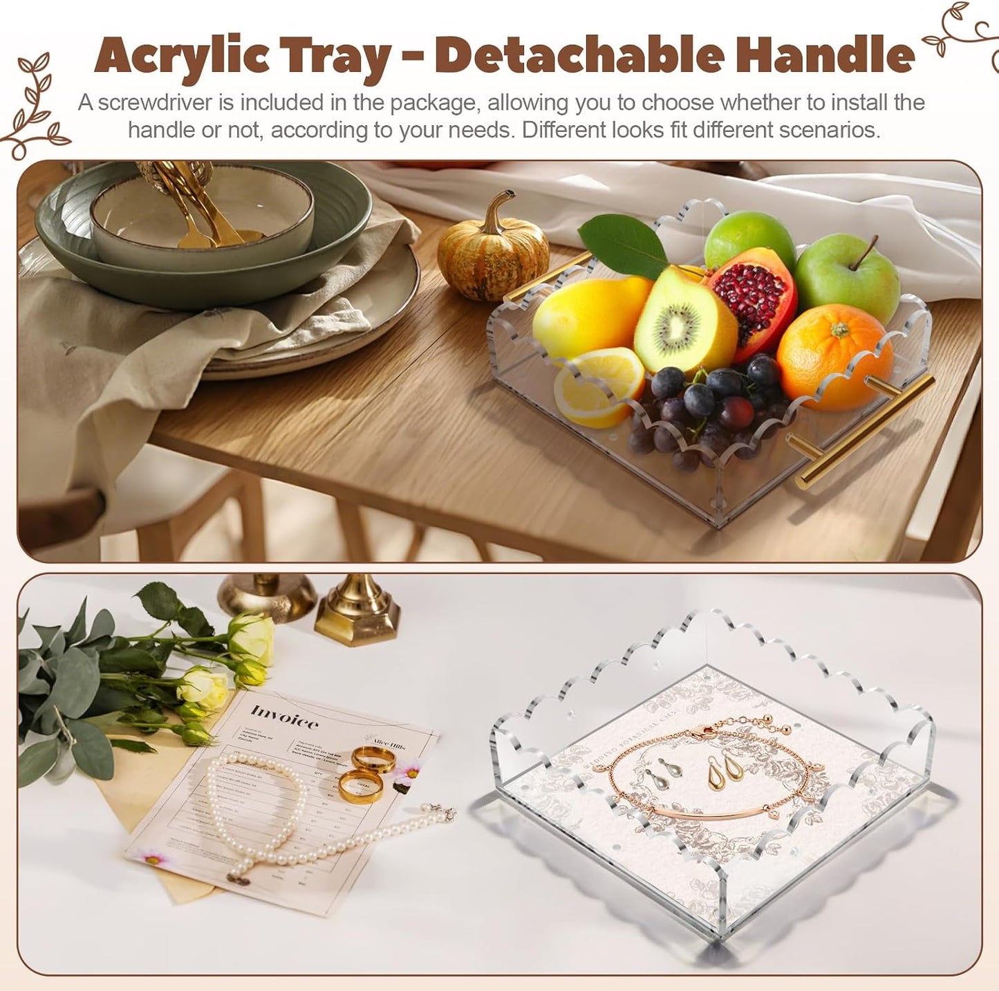 Acrylic Scalloped Tray '' Acrylic Tray / 8'' x 8 / Clear