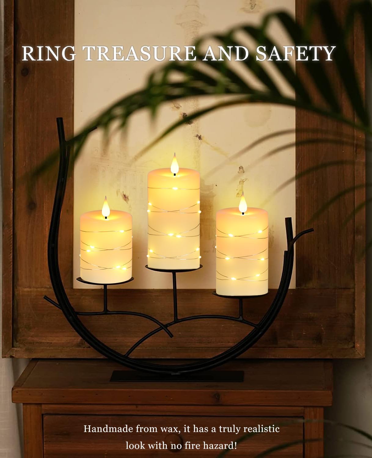 Flameless Candles With Remote, Battery Operated Candles LED Candles with string lights Flickering Candles with Timer