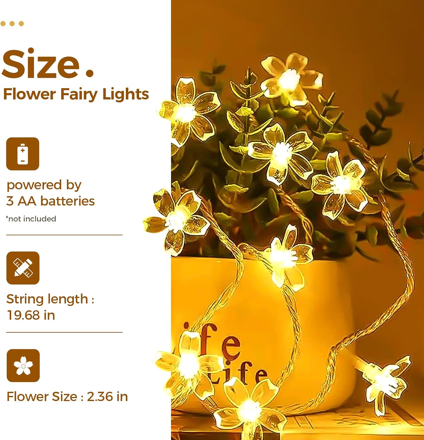 Bamworld Plant Stand Indoor with Flower Fairy Lights Battery Plant Shelf | Wood Plant Rack for Multiple Plants 3 Tiers