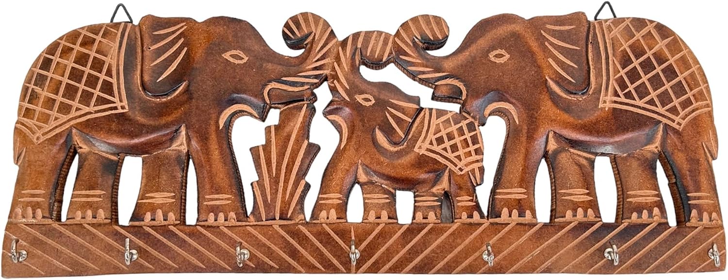 Wooden Key Holder / Brown Elephant