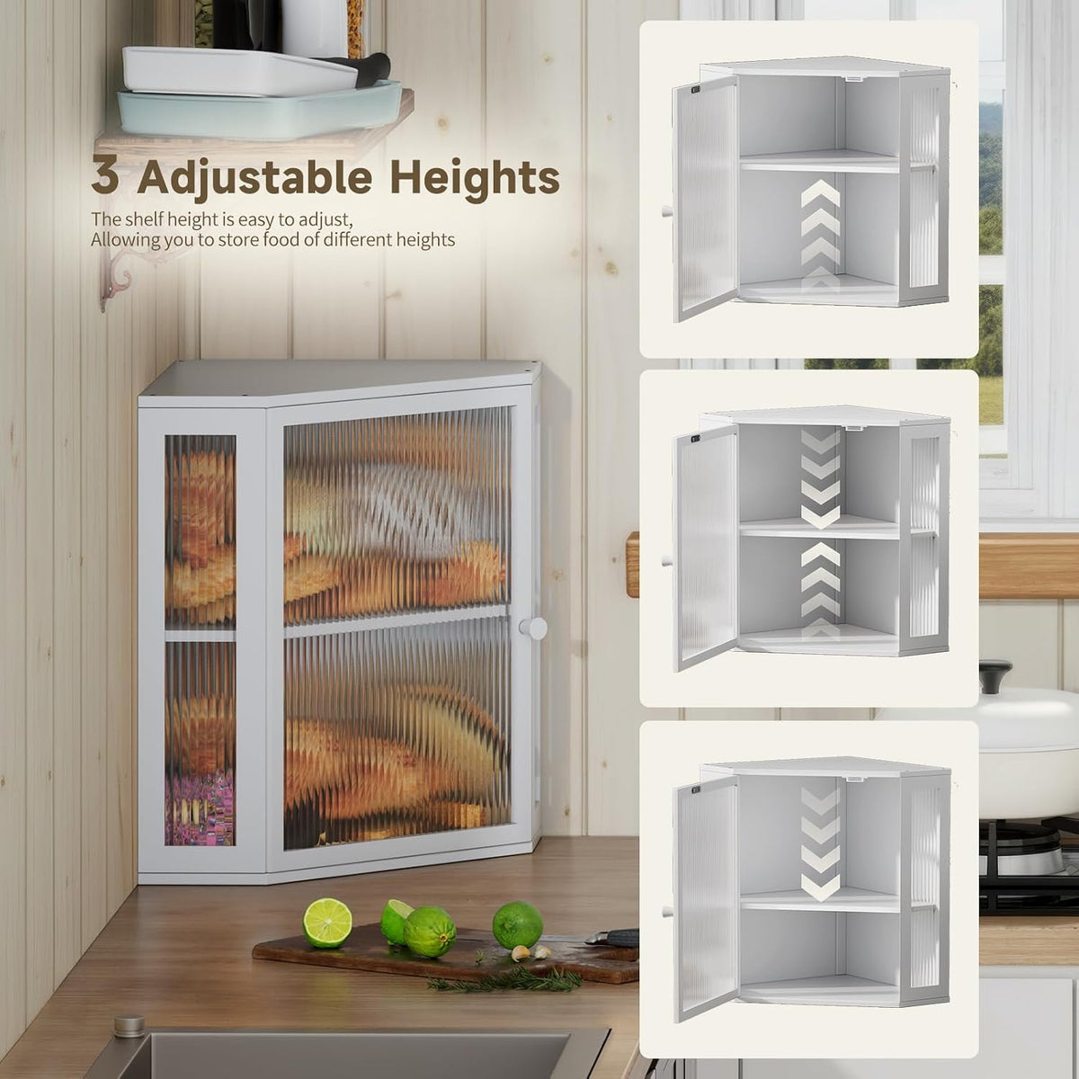 Corner Bread Box for Kitchen Countertop,Bread Storage (White, Extra Large) | Double Layer Large Capacity Bamboo Bread