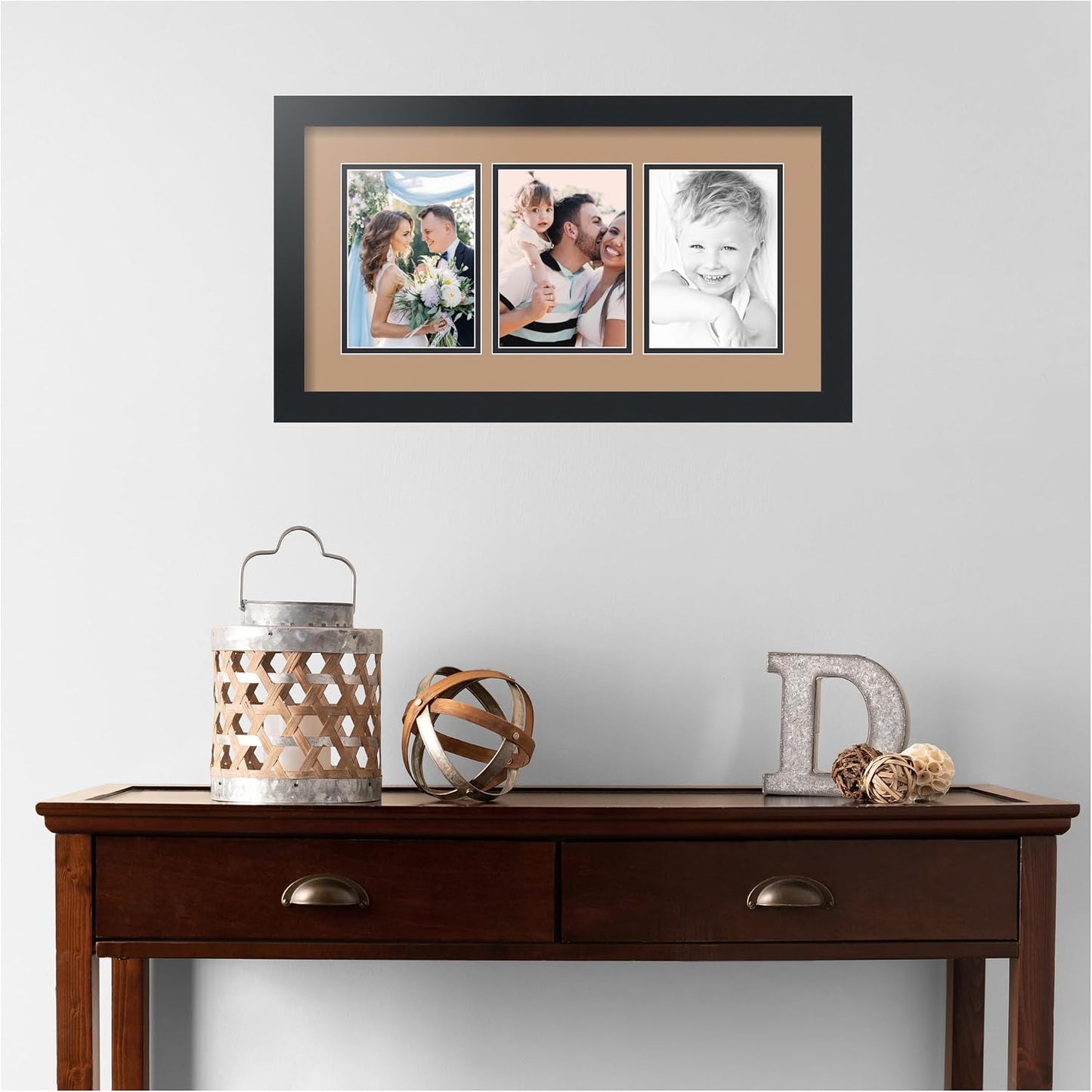 ArtToFrames Collage Picture Frame 3 Opening 3-5x7 Photo Frame | Made in USA | Black Frame Desert Sand and Black Mats