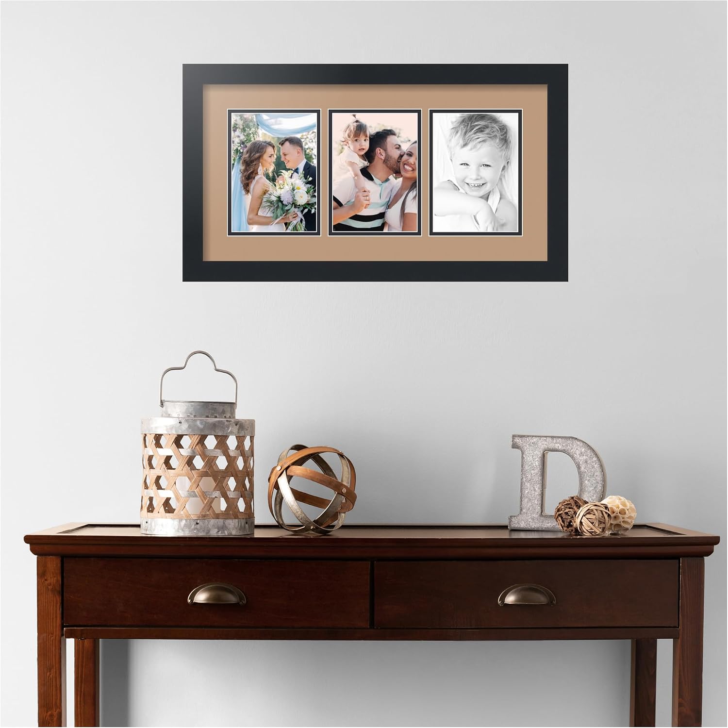 ArtToFrames Collage Picture Frame 3 Opening 3-5x7 Photo Frame | Made in USA | Black Frame Desert Sand and Black Mats