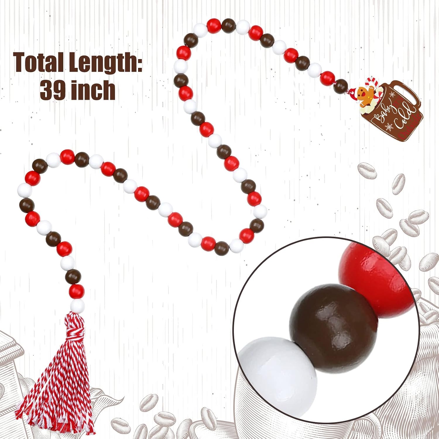 Christmas Wood Bead Garland Christmas Hot Cocoa Tiered Tray Decor Farmhouse Wall Hanging / Set of 2