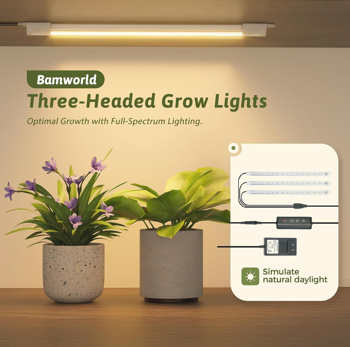 Bamworld Plant Stand with Grow Lights Large Plant Shelf Indoor Hanging Plants