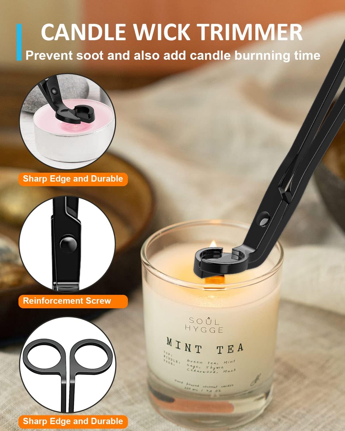 4 in1 Candle Accessory Set - Wick Trimmer, Candle Snuffer, Wick Dipper, Candle Lighters-Stainless Steel Care Kit for