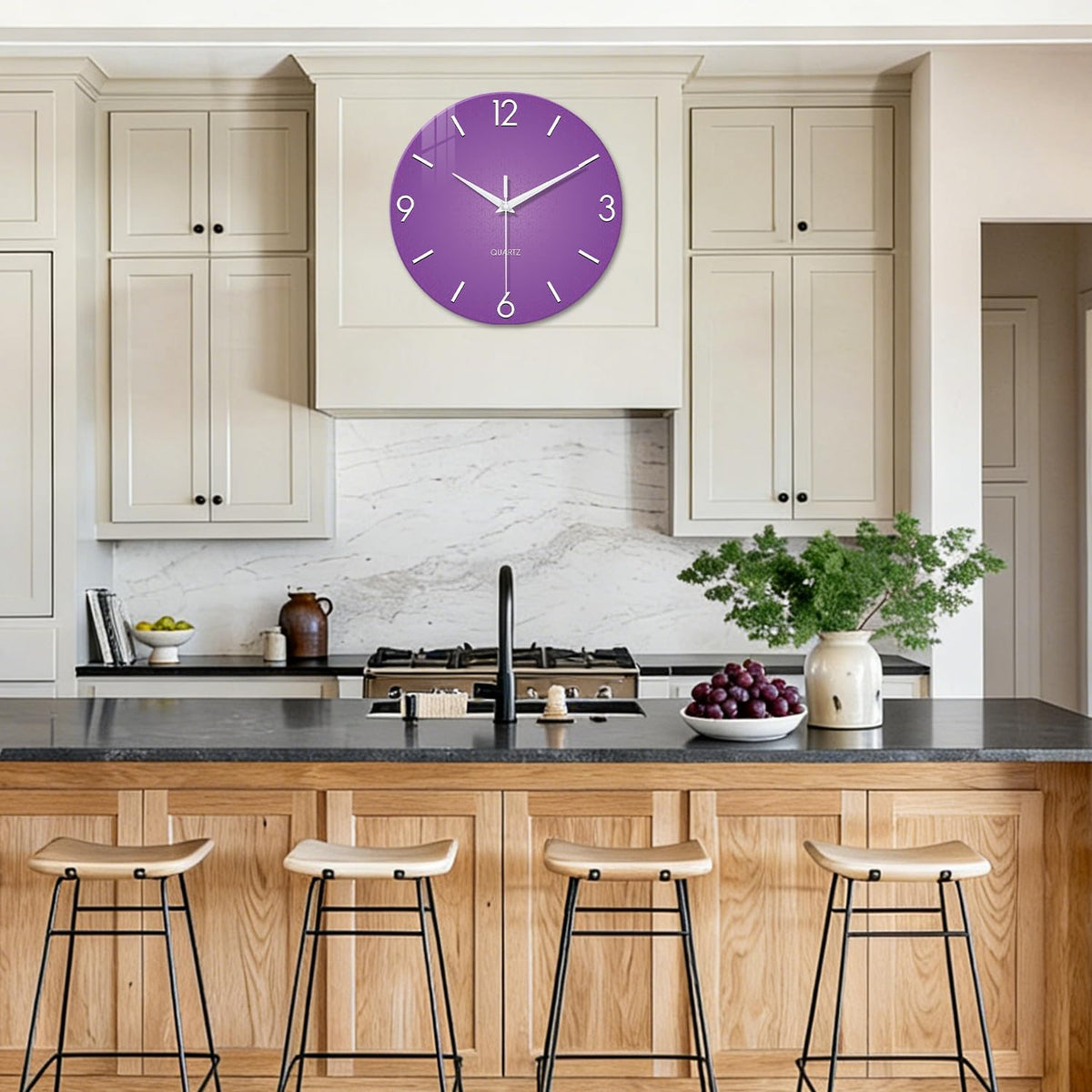 XFM Large Purple Wall Clock for Women Girls Bedroom 20 Inch | Silent Non-Ticking Battery Operated Modern Simple