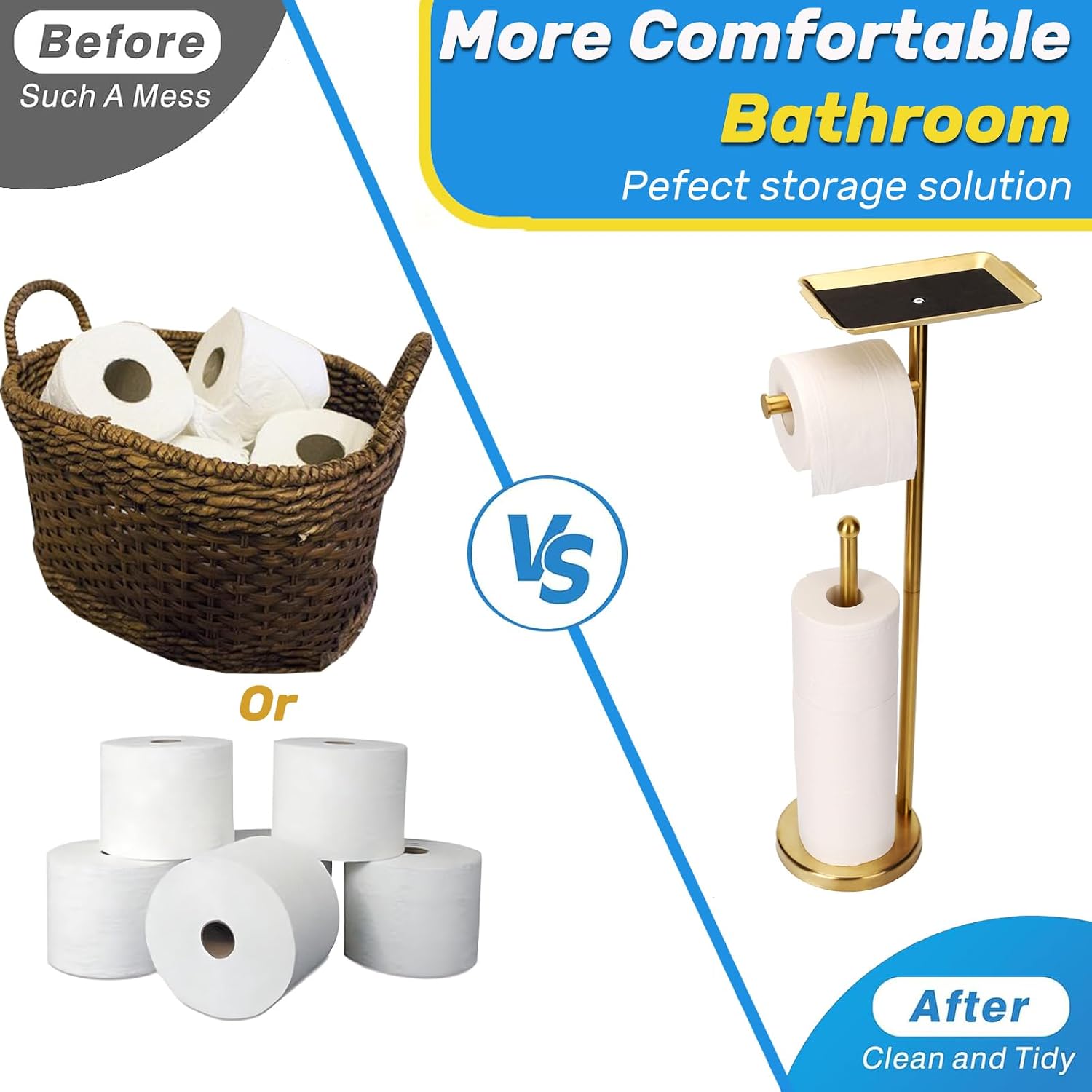 Exilon Toilet Paper Holder Stand for Bathroom Floor Freestanding Toilet Roll Dispenser Storages 4 Reserve Rolls, with