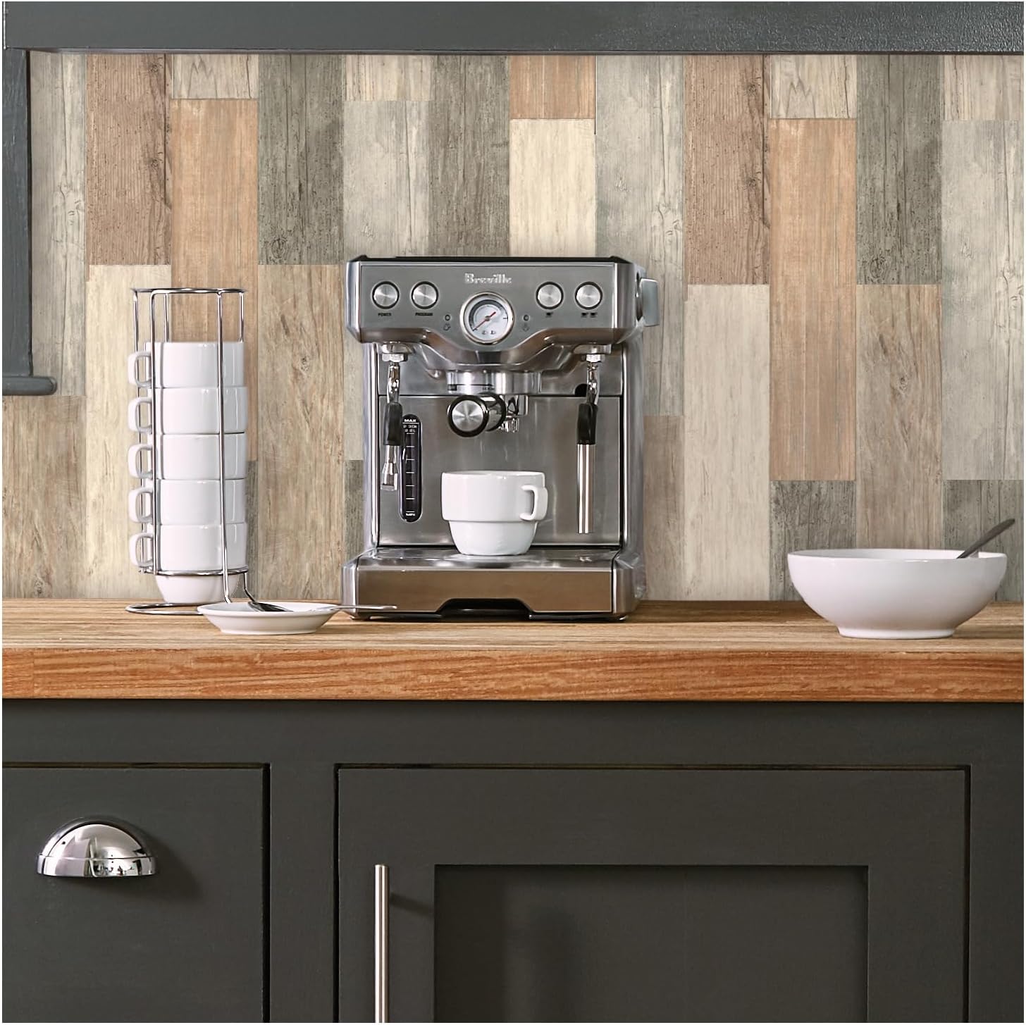 RMK3695GM Distressed Barn Wood Plank Peel and Stick Giant Wall Decals / 17.25 x 36.5