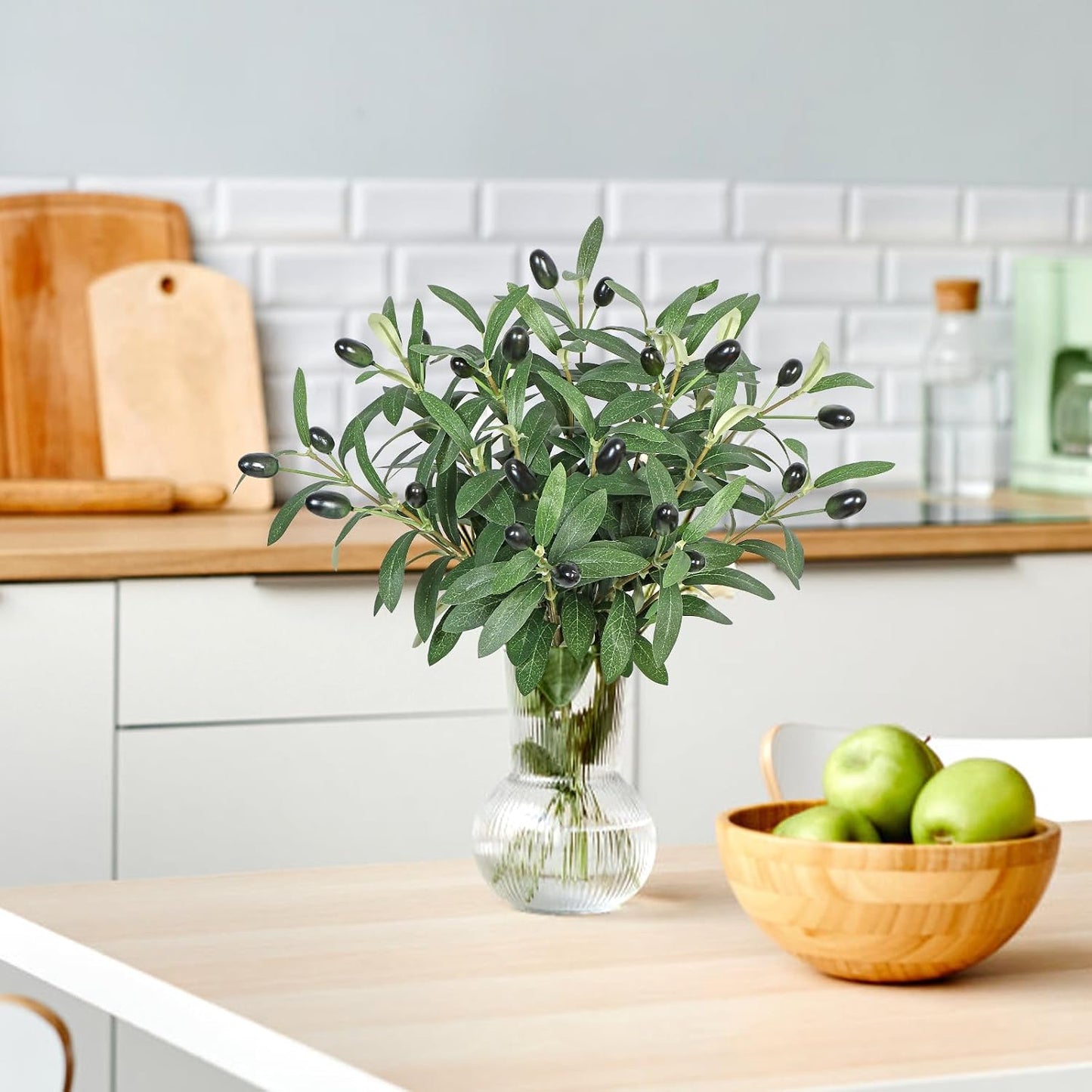 Artificial Olive Branches Faux Olives Plants Greenery Stems / Set of 12