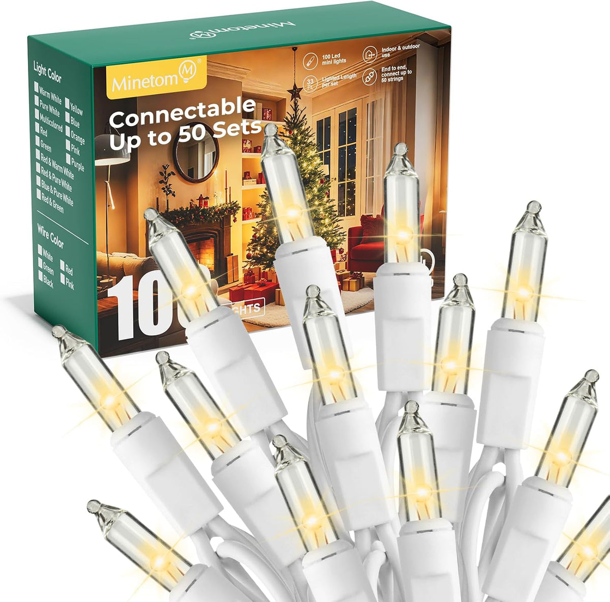 Minetom LED Clear White Christmas String Lights, 100 Count 20 Feet LED Christmas Lights Bulb, Christmas Decorations Indoor, Christma Tree Lights for Indoor Outdoor Xmas Wedding Party Festival