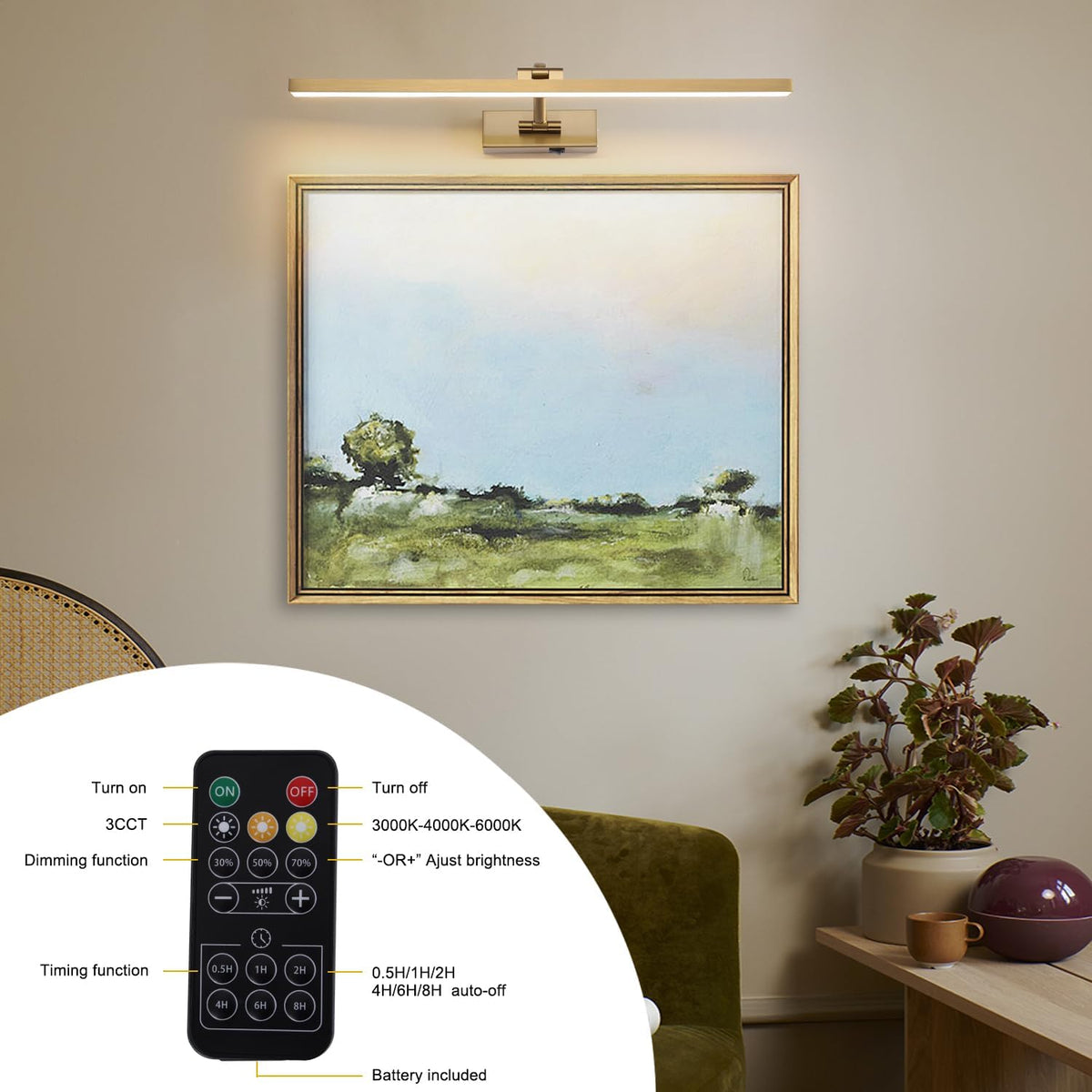 Wireless Picture Lights for Wall Battery Operated, Brass Art Lighting for Paintings Rechargeable Gallery lights with
