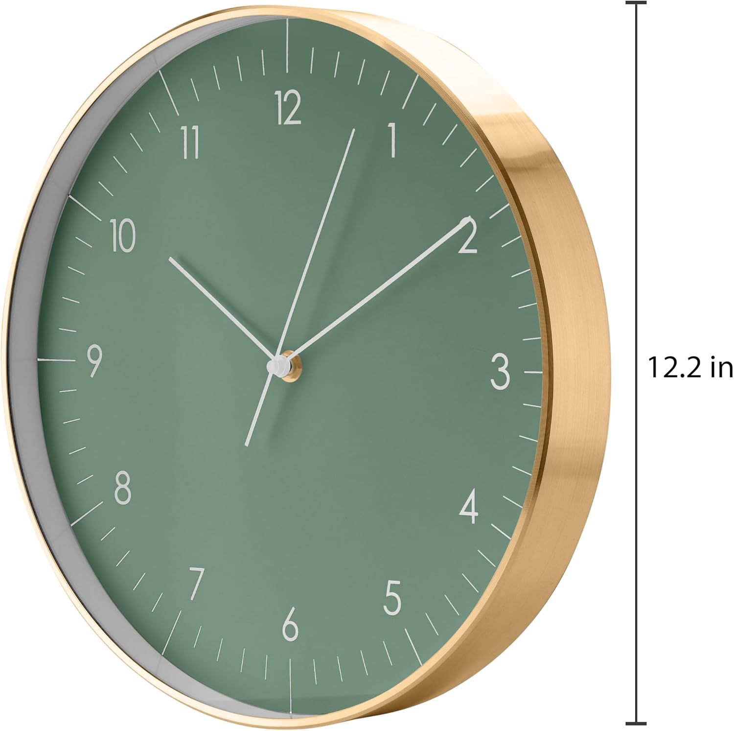 Modern Silent Quartz Wall Clock, 12in, Dark Green & Gold | Simple & Trendy, Gifting ideas, Analog, Easy-to-read