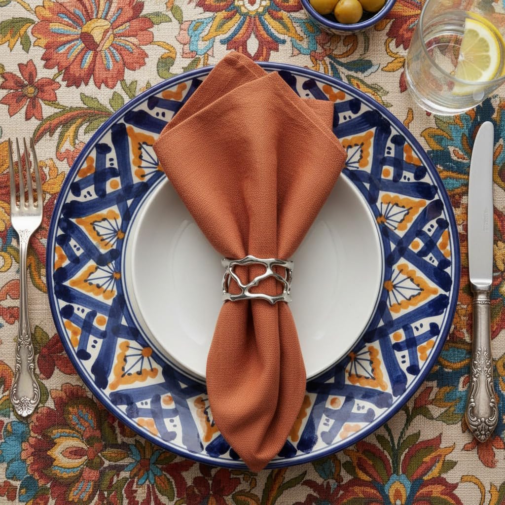 QAP Stainless Steel Napkin Rings, Elegant Coral Design Buckles Set of 2 | Polished shiny surface; Modern wedding